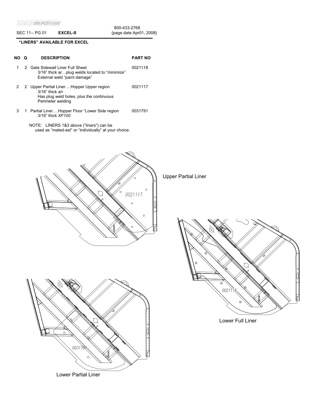 "LINERS" AVAILABLE FOR EXCEL