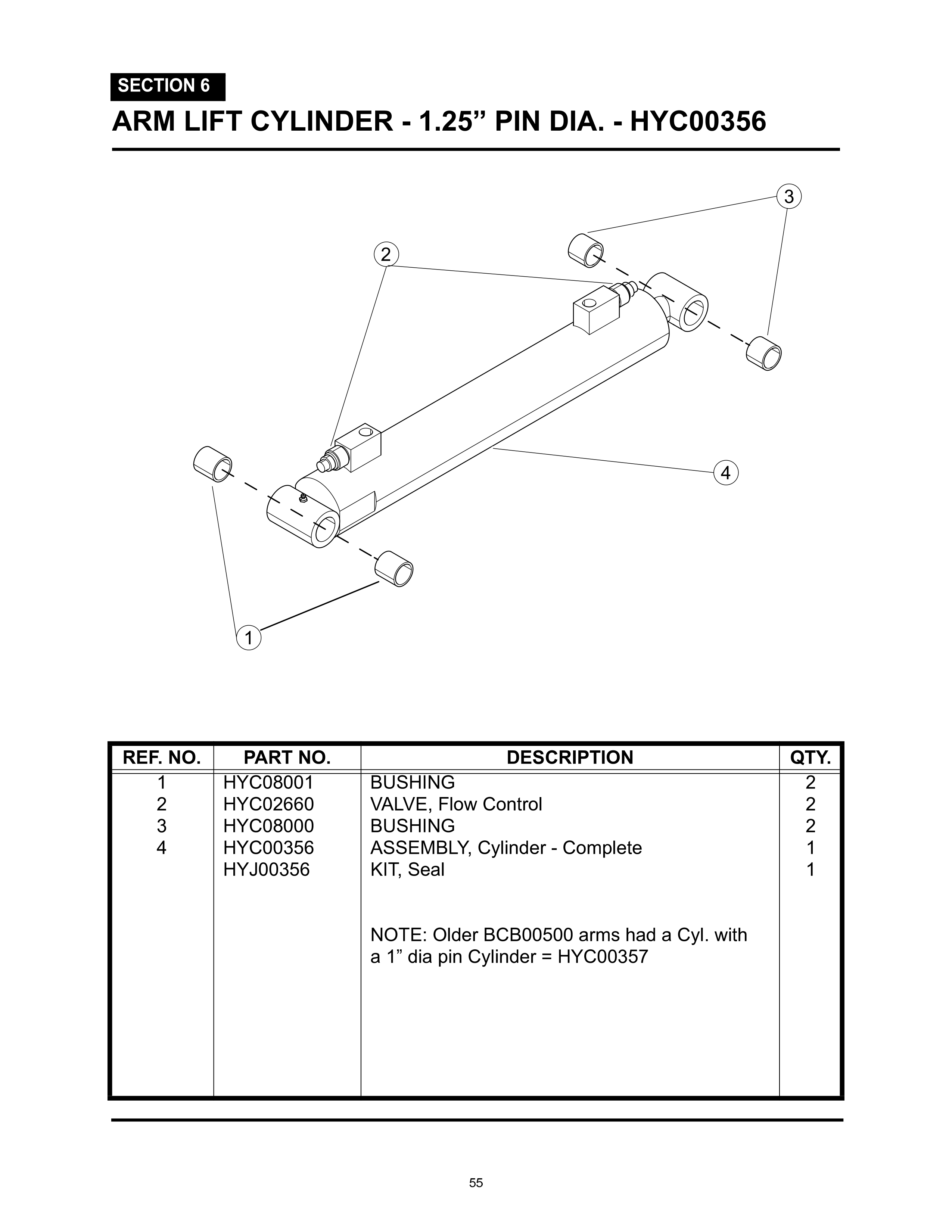 Arm Lift Cylinder - 1.25 PIN DIA - HYC00356