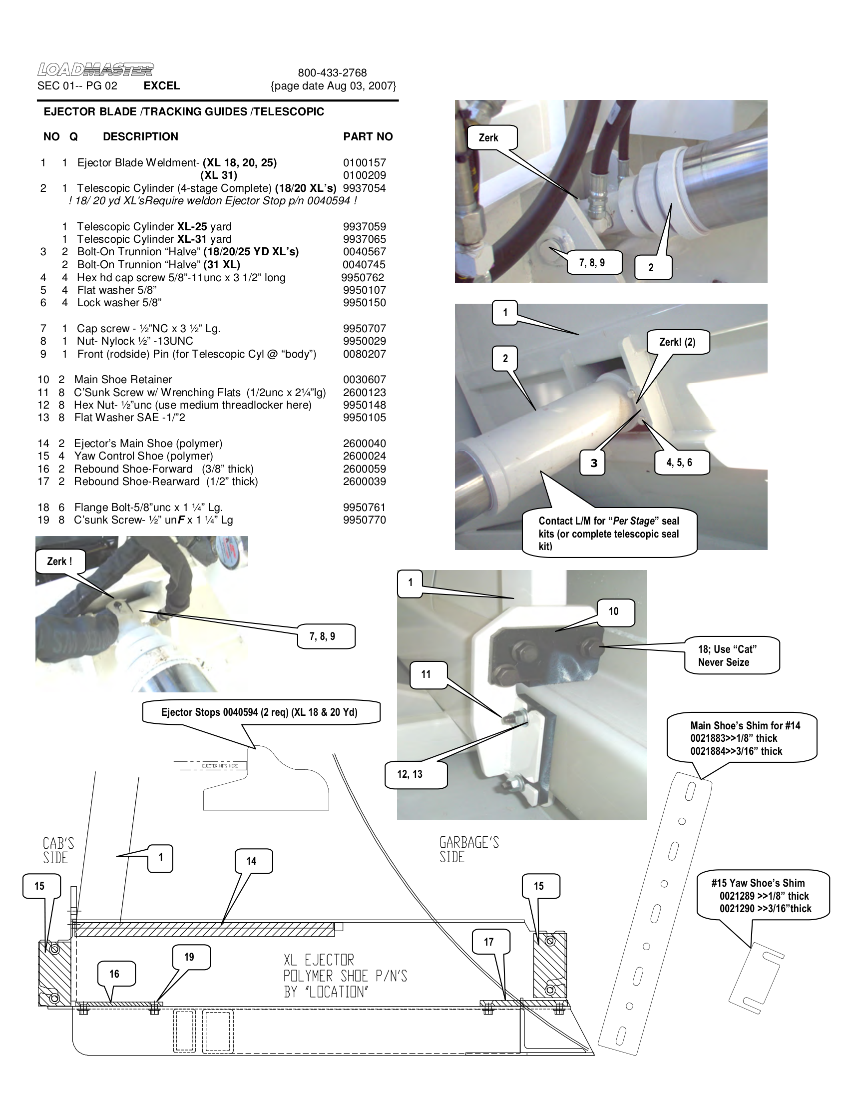 EJECTOR BLADE /TRACKING GUIDES /TELESCOPIC