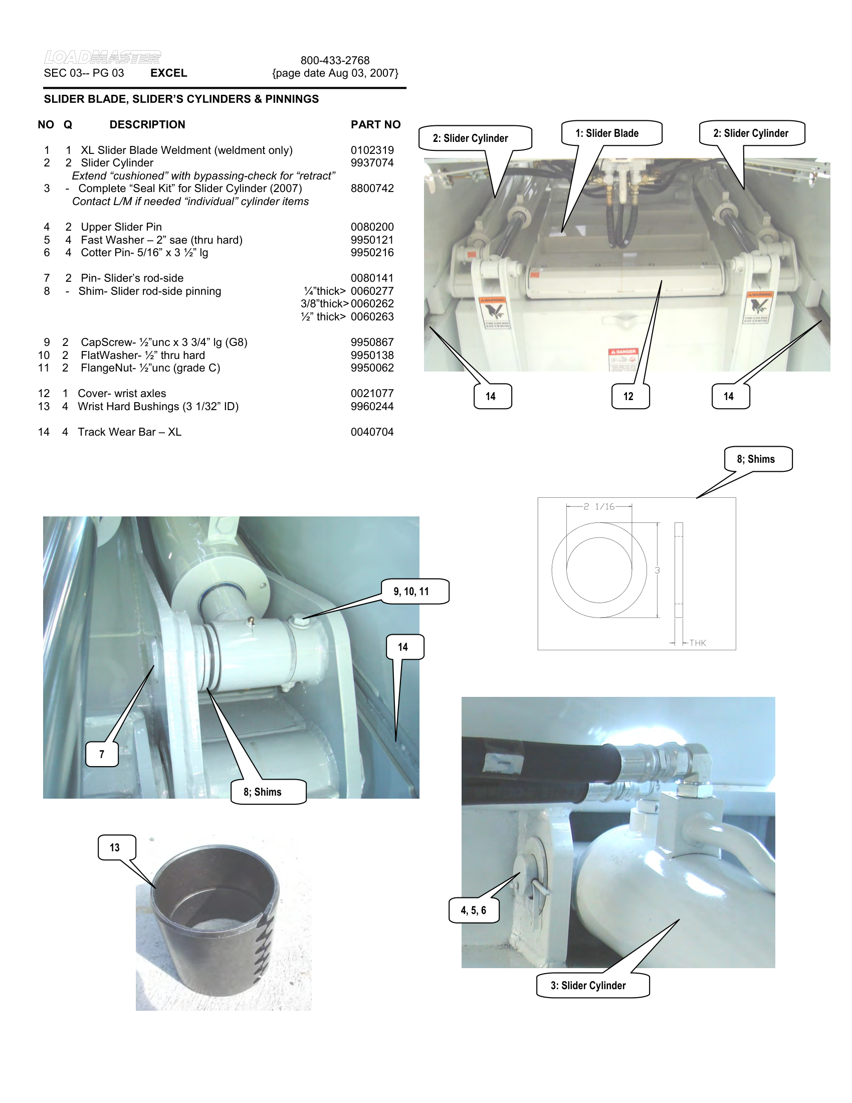 SLIDER BLADE, SLIDER’S CYLINDERS &amp; PINNINGS