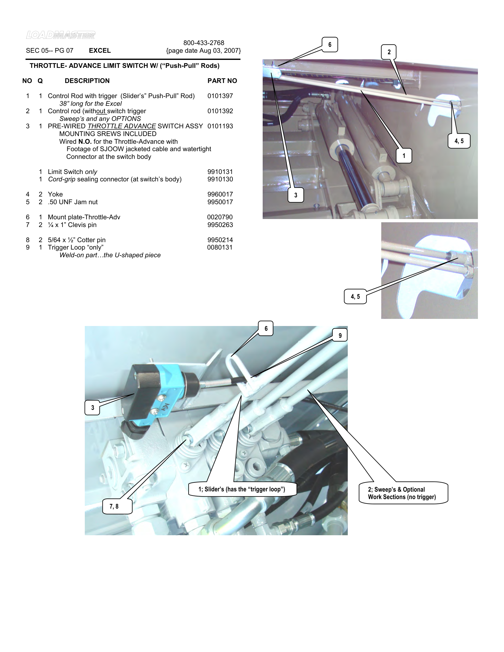 THROTTLE- ADVANCE LIMIT SWITCH W/ (“Push-Pull” Rods)