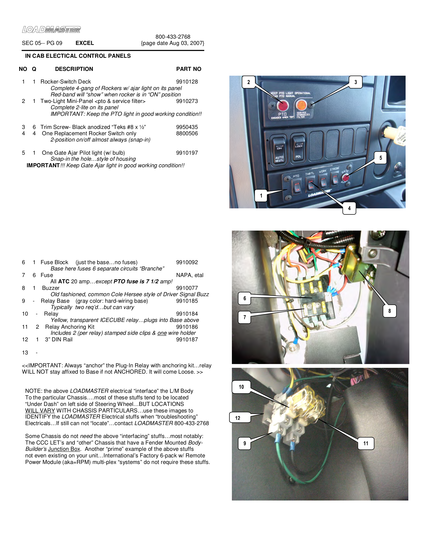 IN CAB ELECTICAL CONTROL PANELS