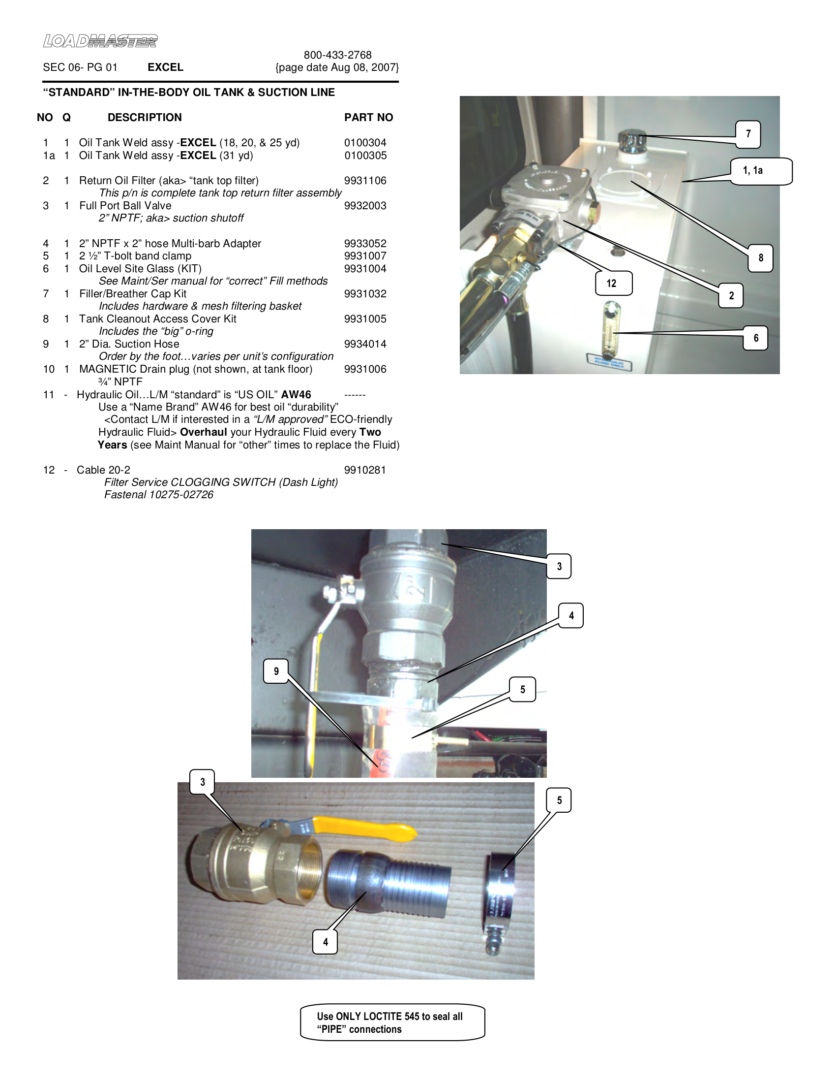 “STANDARD” IN-THE-BODY OIL TANK &amp; SUCTION LINE