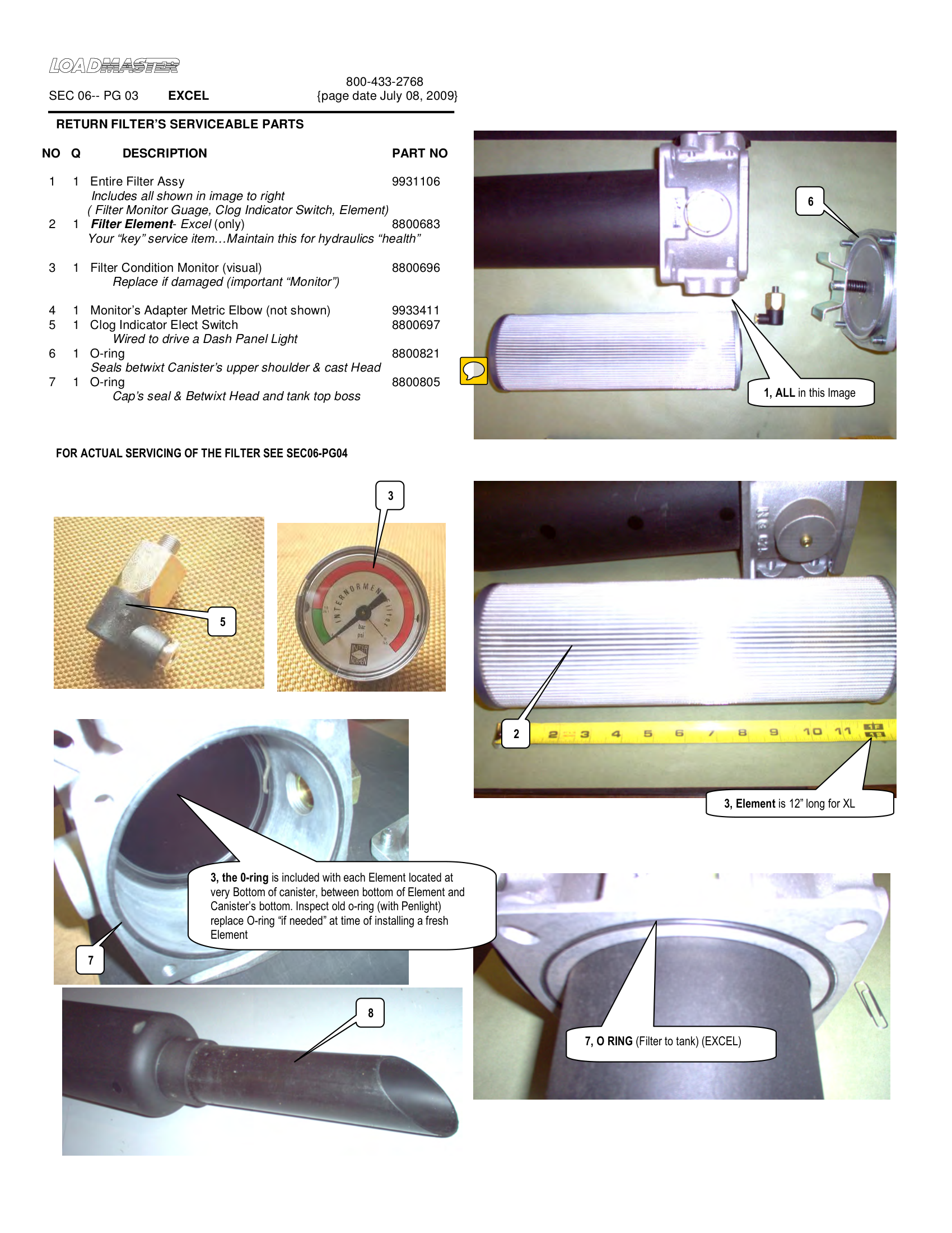 RETURN FILTER’S SERVICEABLE PARTS