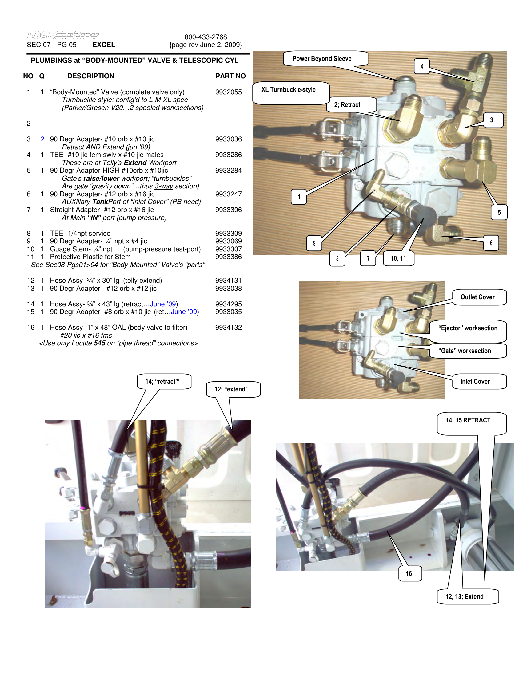 PLUMBINGS at “BODY-MOUNTED” VALVE &amp; TELESCOPIC CYL