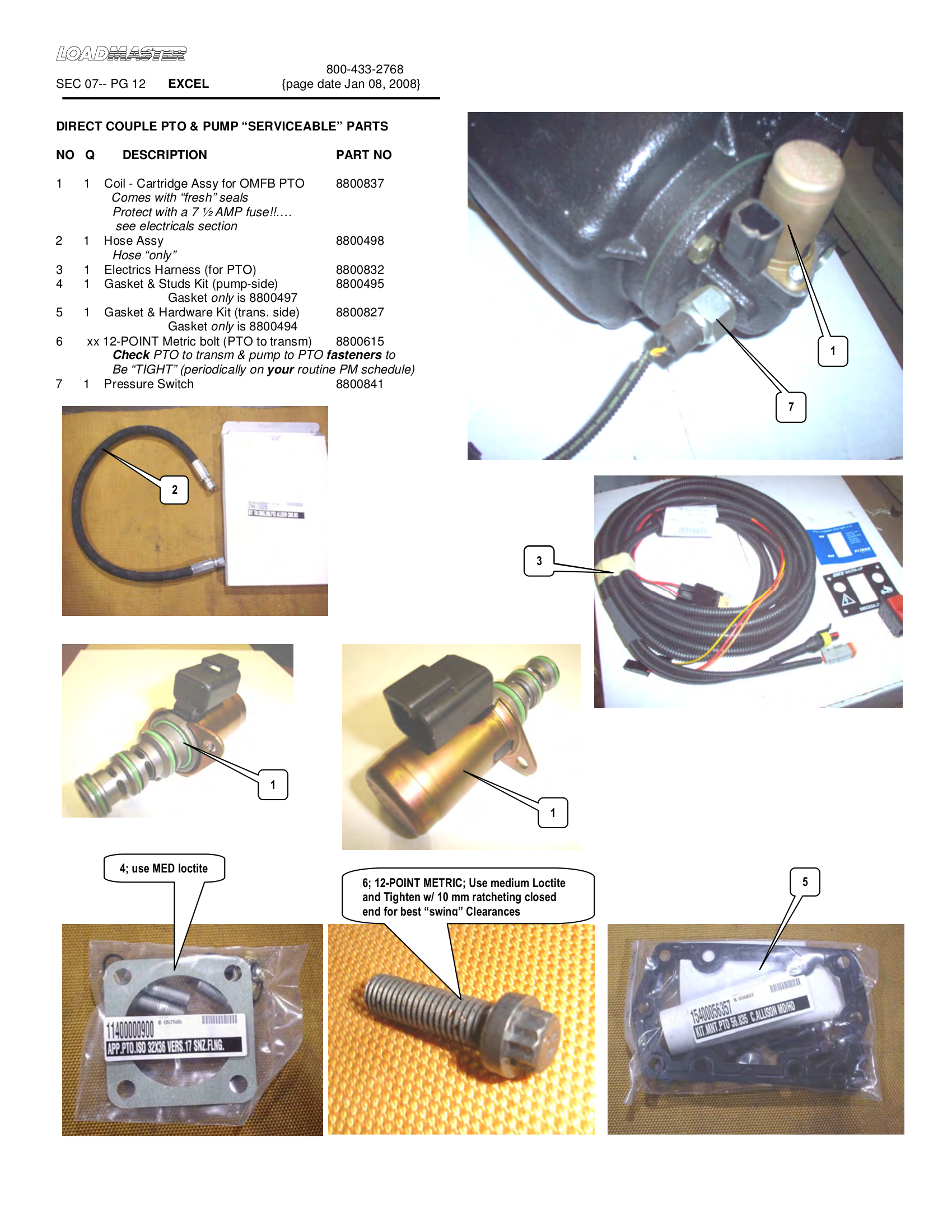 DIRECT COUPLE PTO &amp; PUMP “SERVICEABLE” PARTS