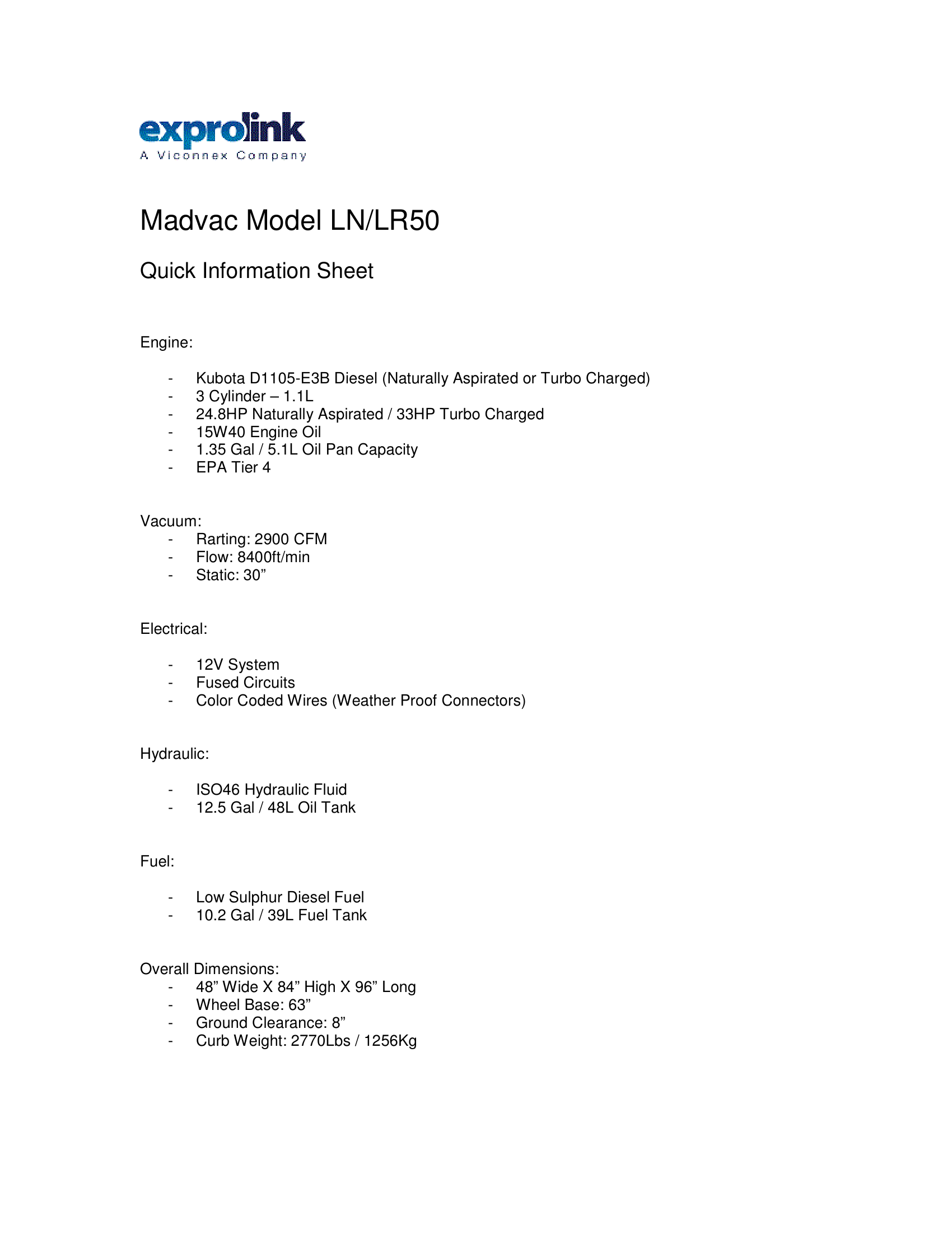 Quick Information Sheet - LN/LR50