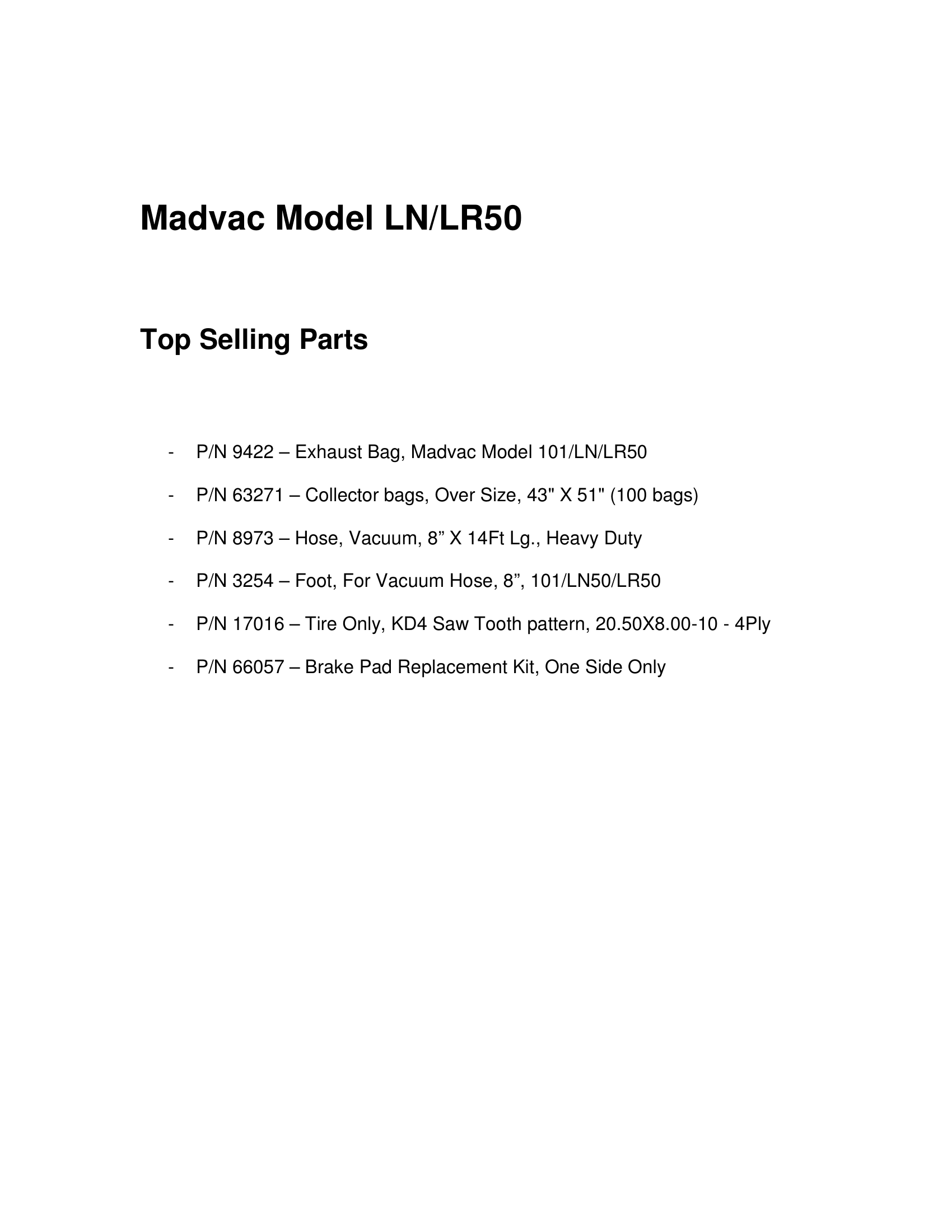 Top Selling Parts - LN/LR50
