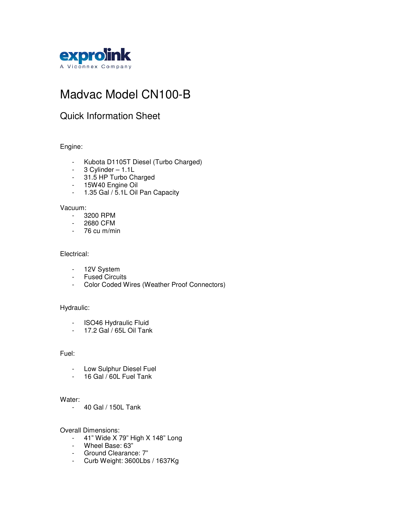 Quick Information Sheet - CN100-B