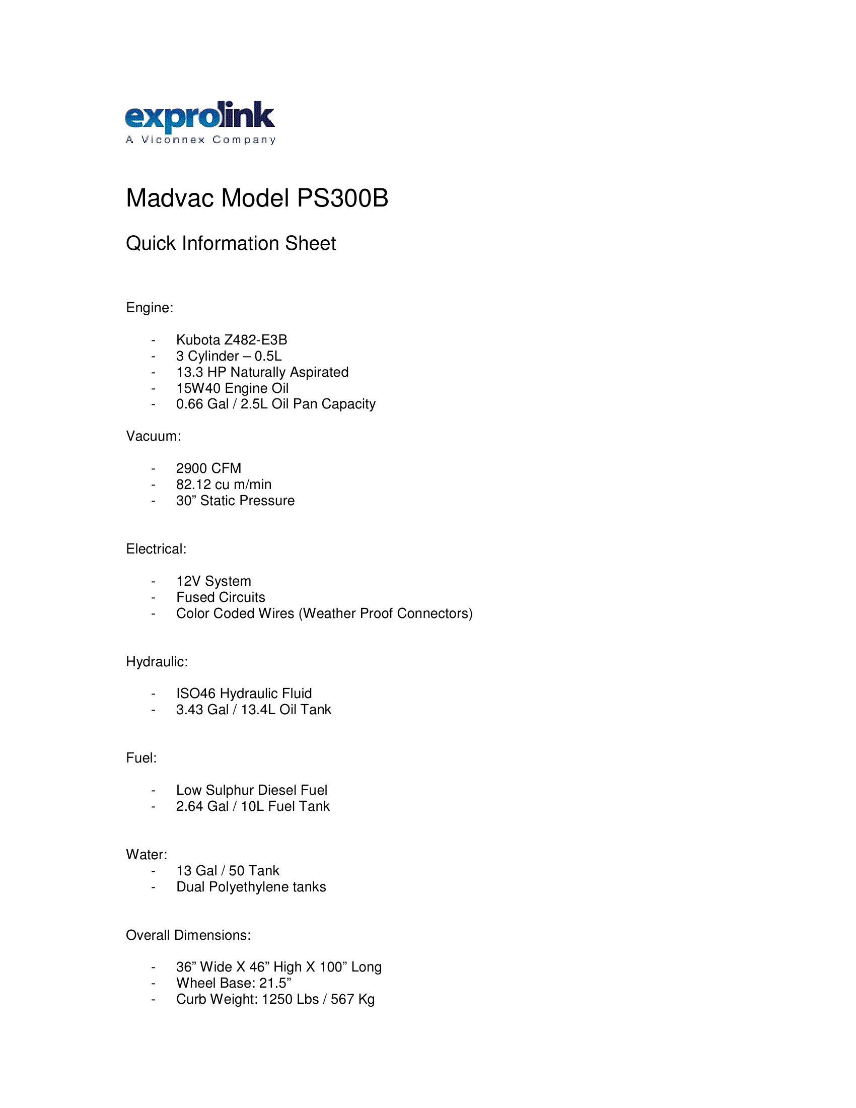 Quick Information Sheet - PS300B
