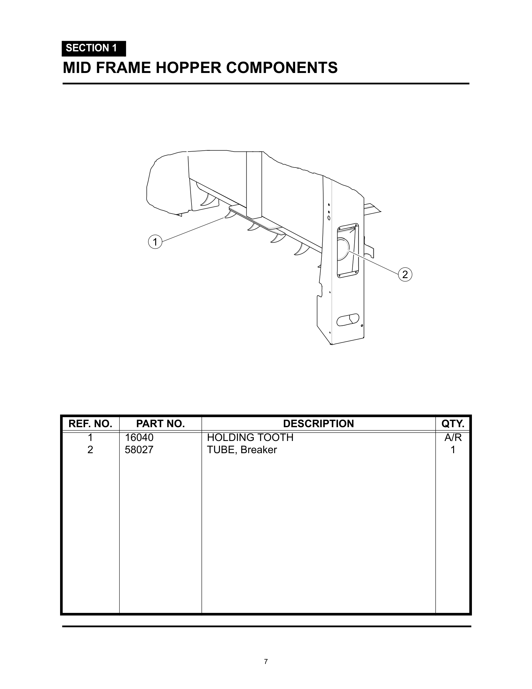 MID FRAME HOPPER COMPONENTS