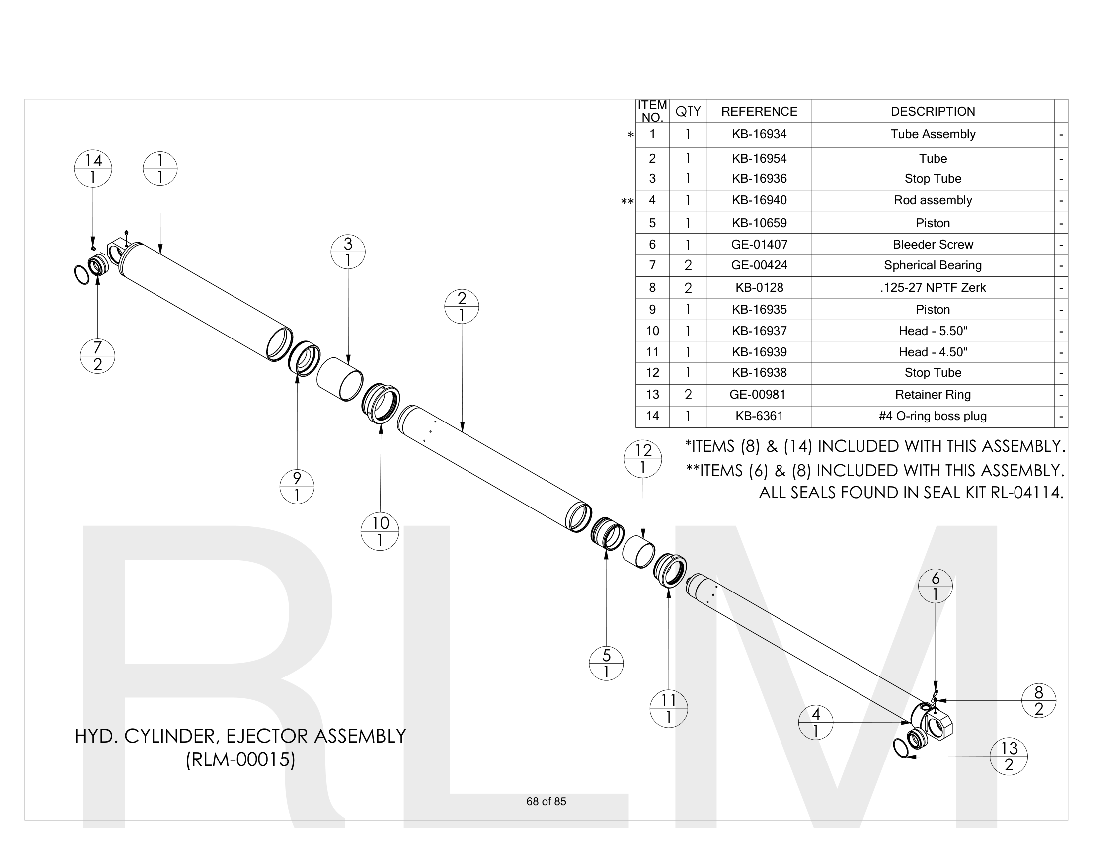 Hyd. Cylinder, Ejector (RLM-00015)
