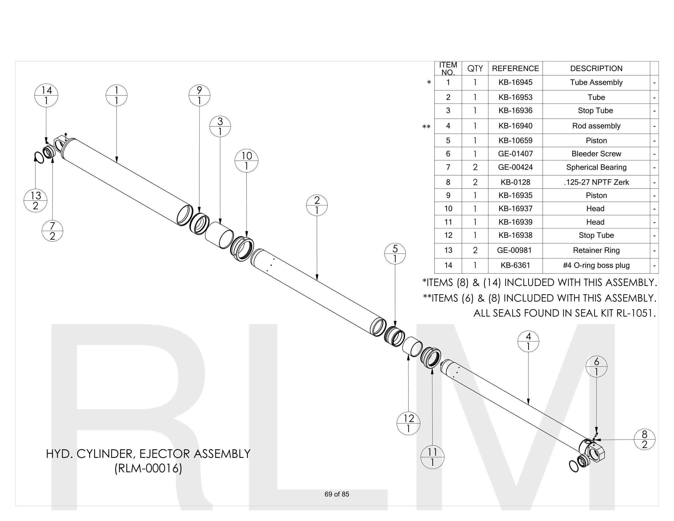 Hyd. Cylinder, Ejector (RLM-00016)