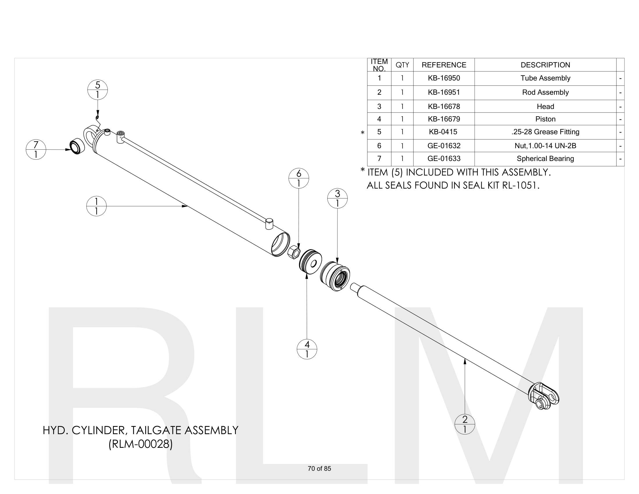 Hyd. Cylinder, Tailgate (RLM-00028)