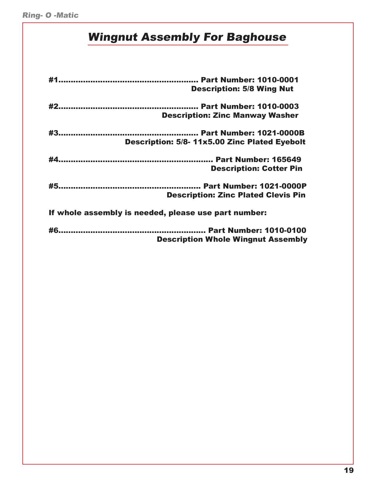 Wingnut Assembly For Baghouse