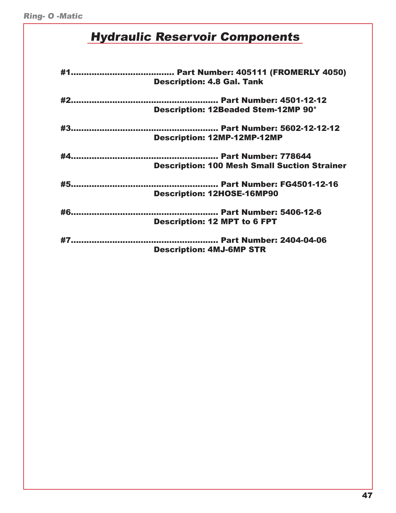 Hydraulic Reservoir Components