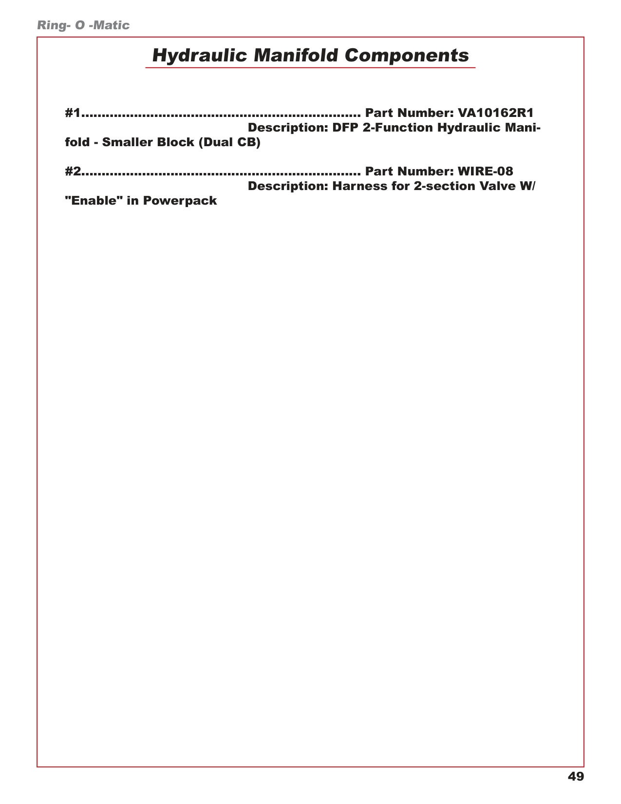 Hydraulic Manifold Components