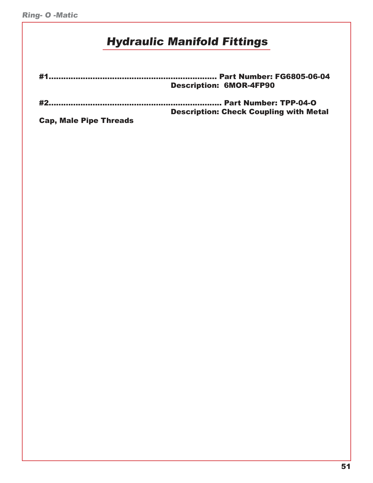 Hydraulic Manifold Fittings
