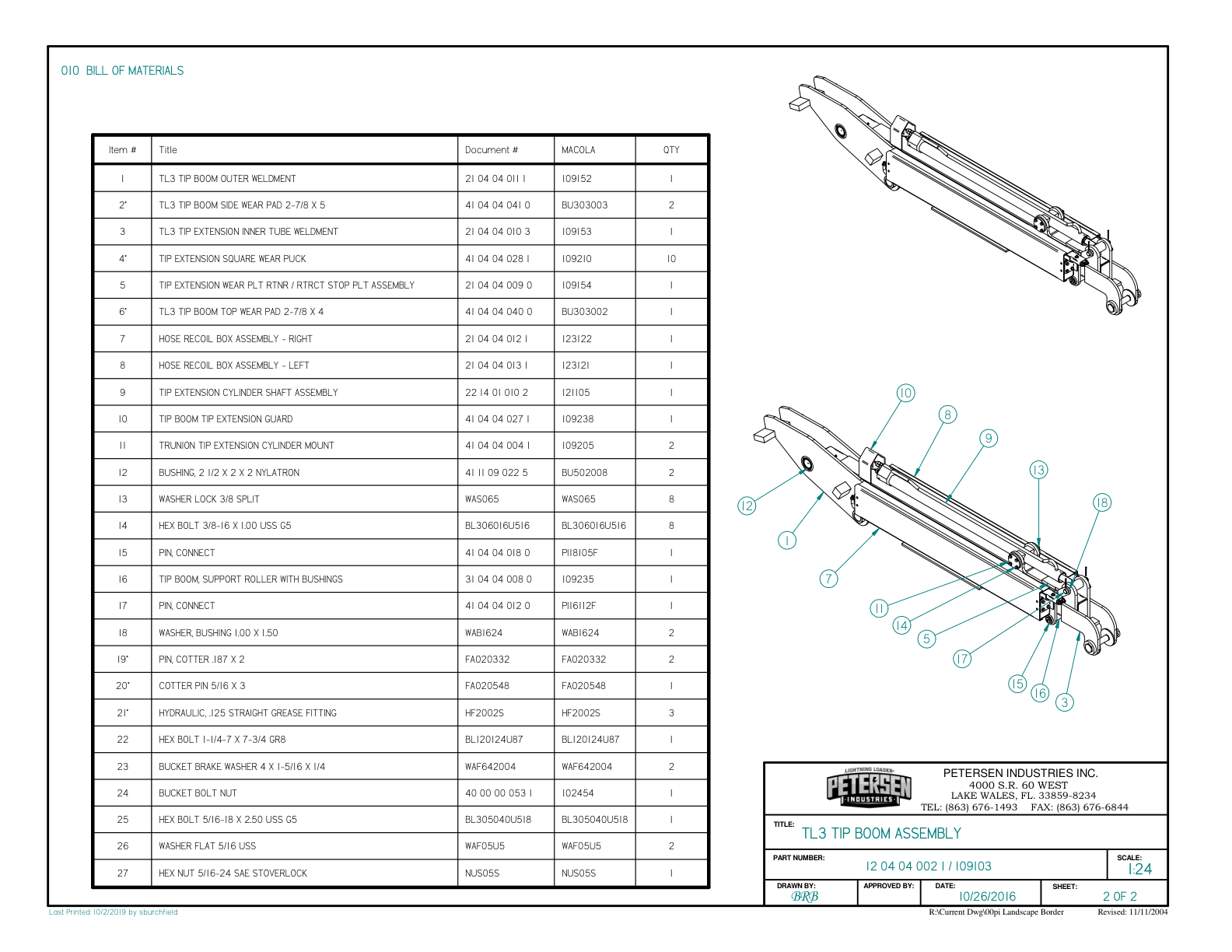 TIP BOOM FIXED LENGTH
