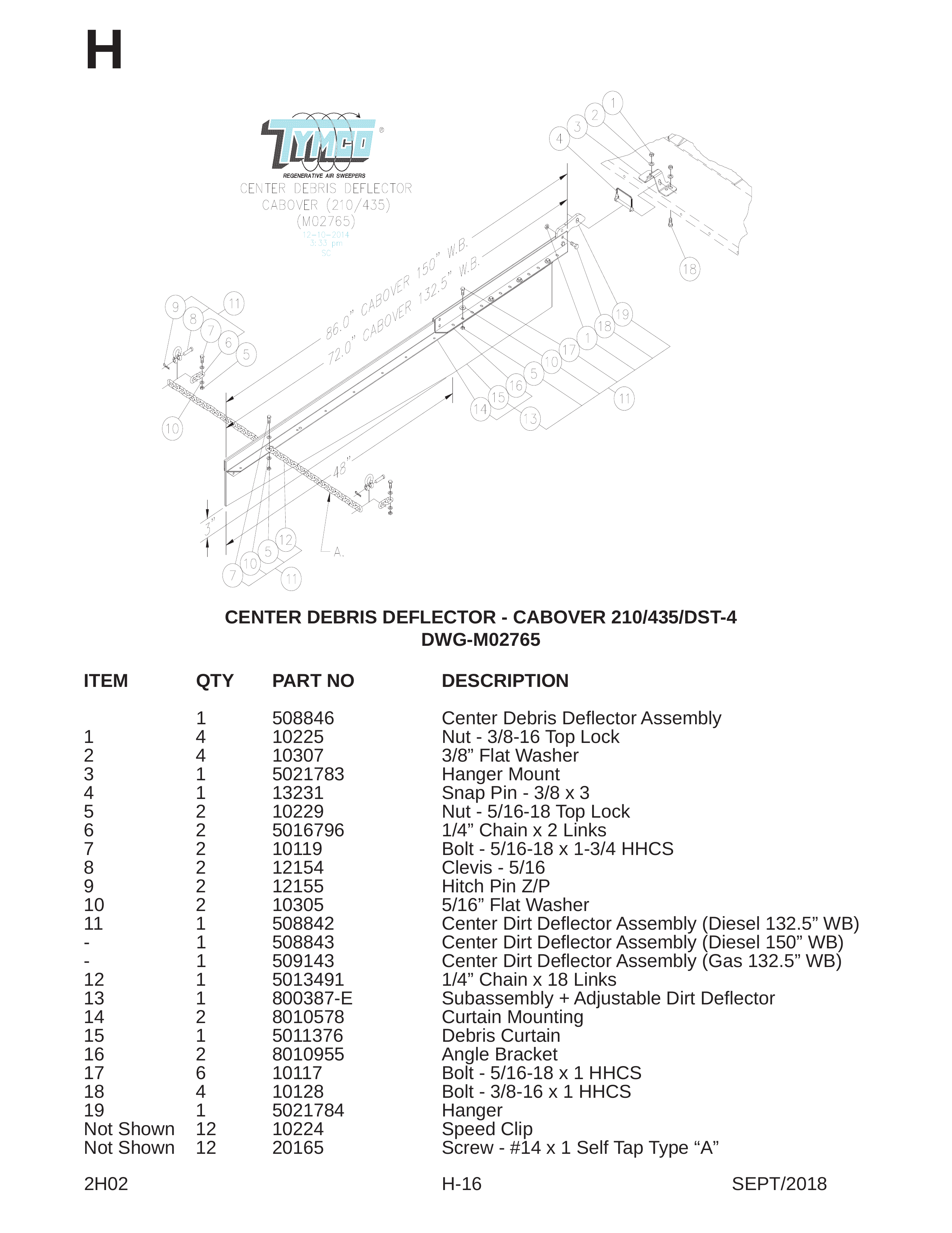 CENTER DEBRIS DEFLECTOR - CABOVER 210/435/DST-4