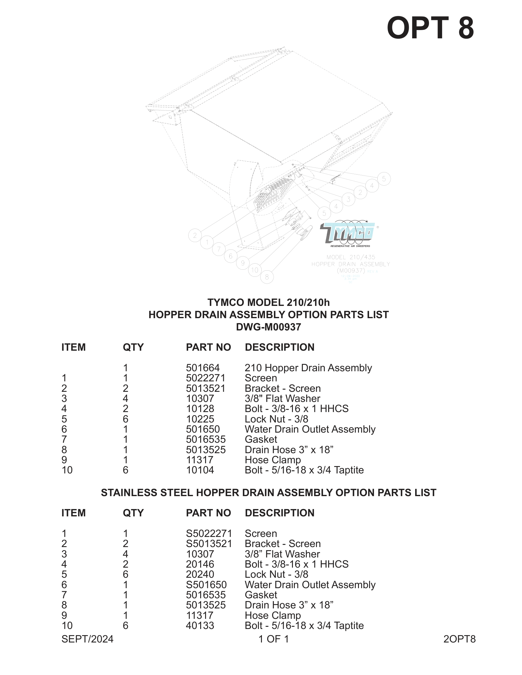 STAINLESS STEEL HOPPER DRAIN ASSEMBLY OPTION