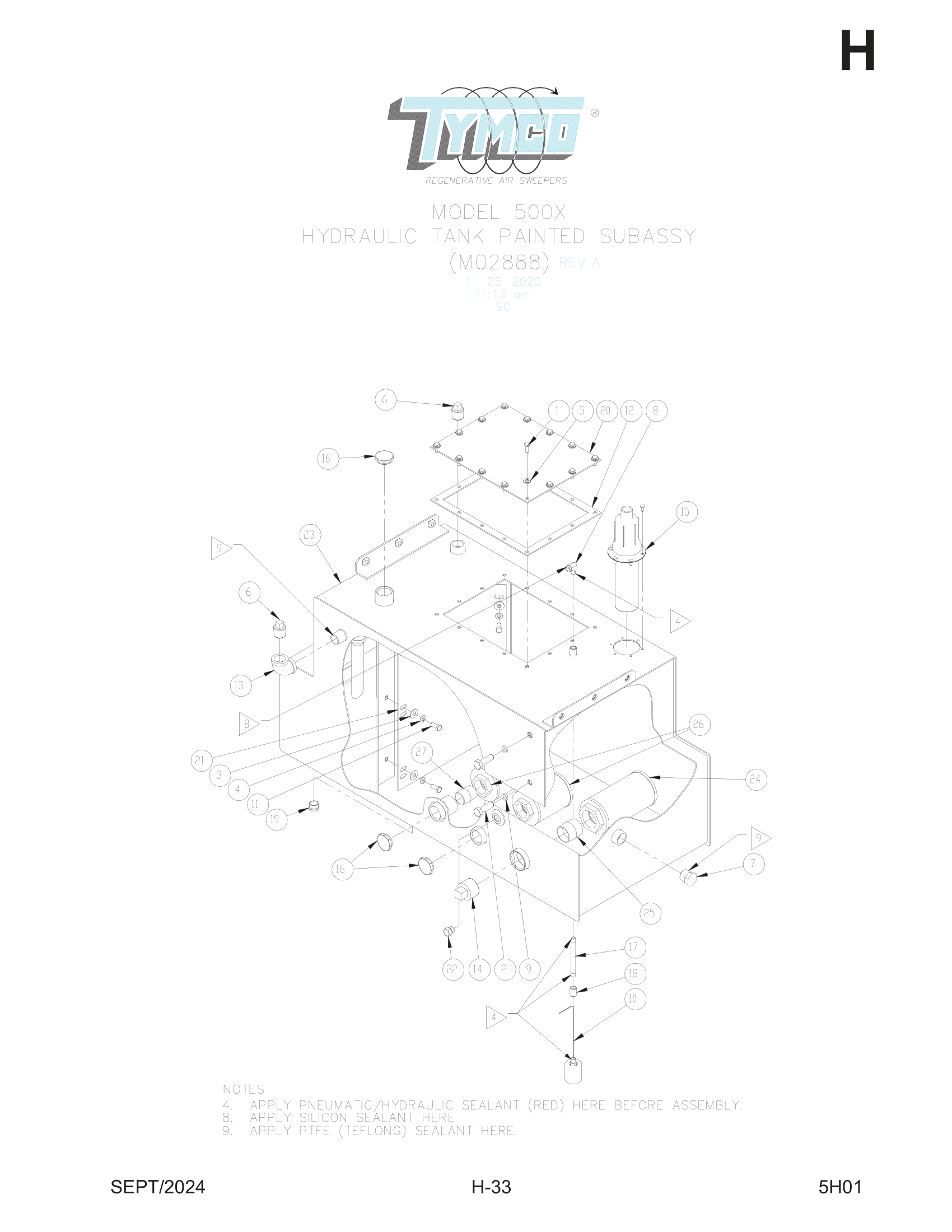 HYDRAULIC RESERVOIR PAINTED SUBAssembly