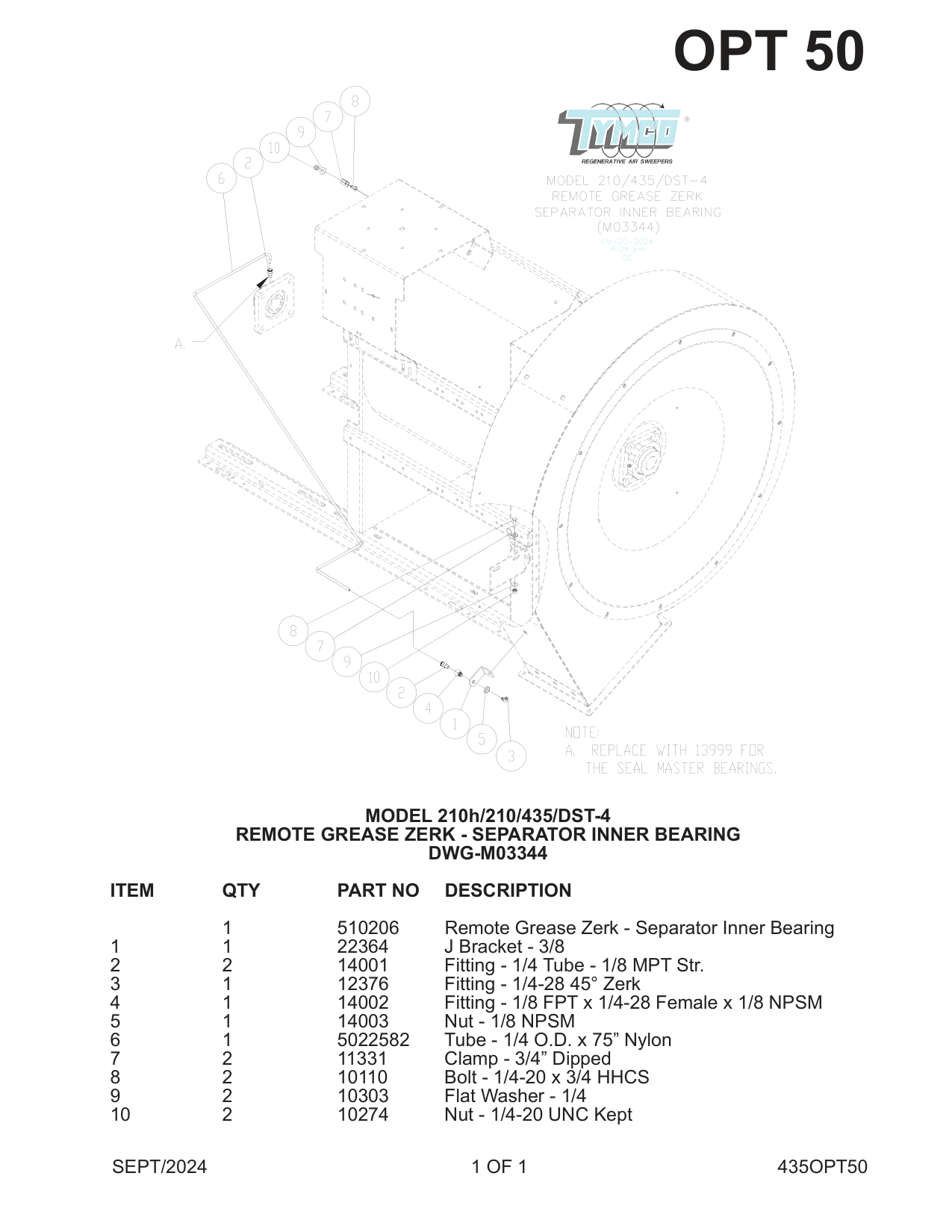 REMOTE GREASE ZERK - SEPARATOR INNER BEARING