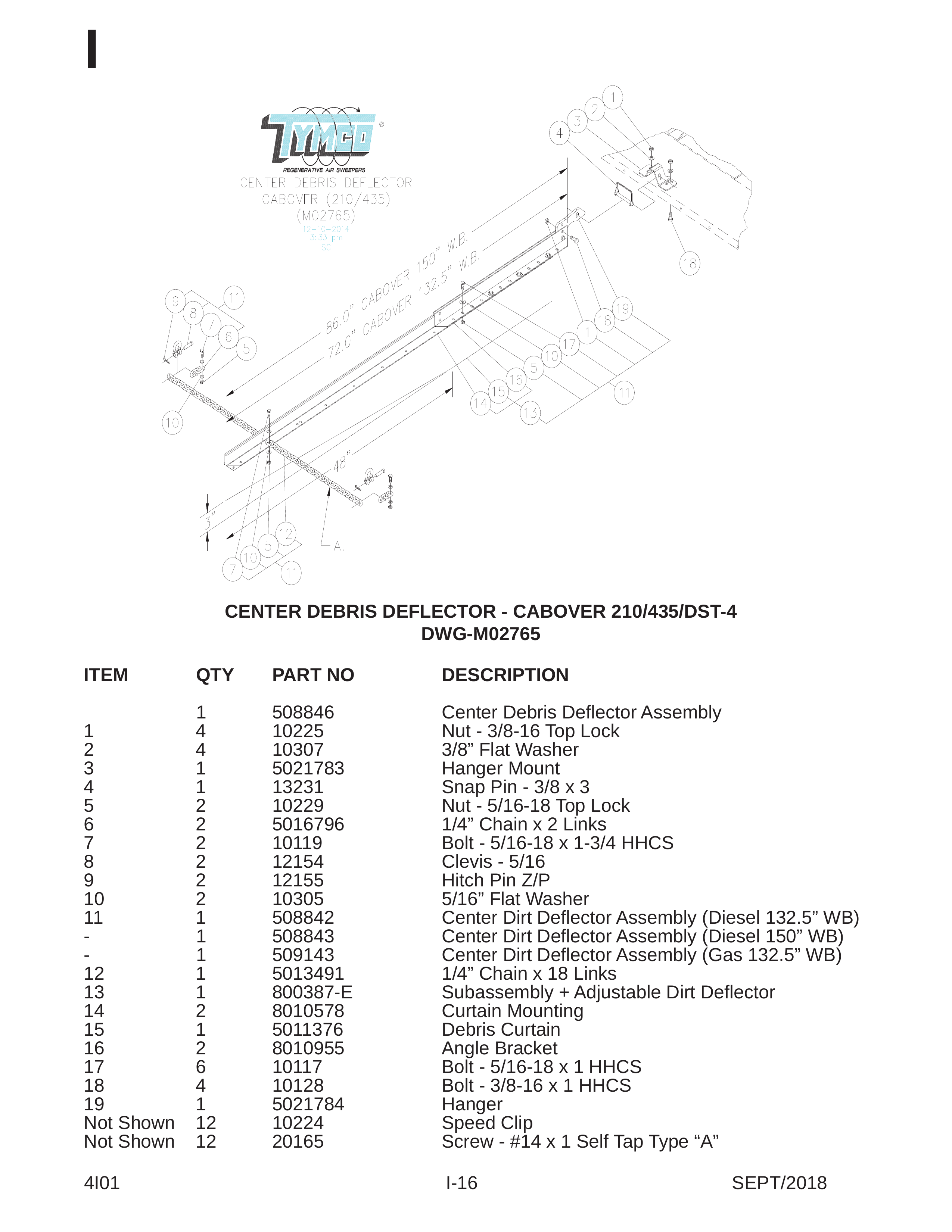 CENTER DEBRIS DEFLECTOR - CABOVER 210/435/DST-4