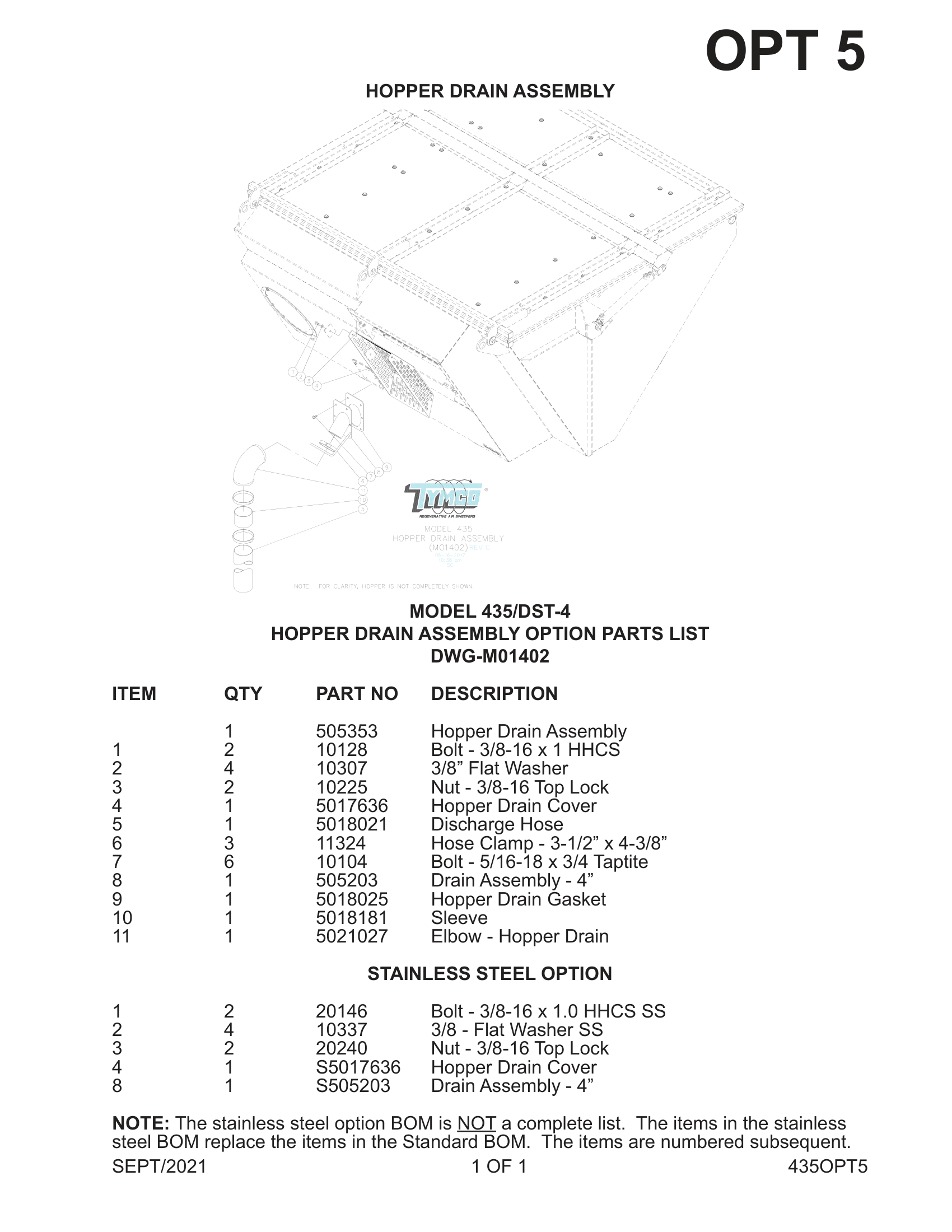 HOPPER DRAIN ASSEMBLY OPTION