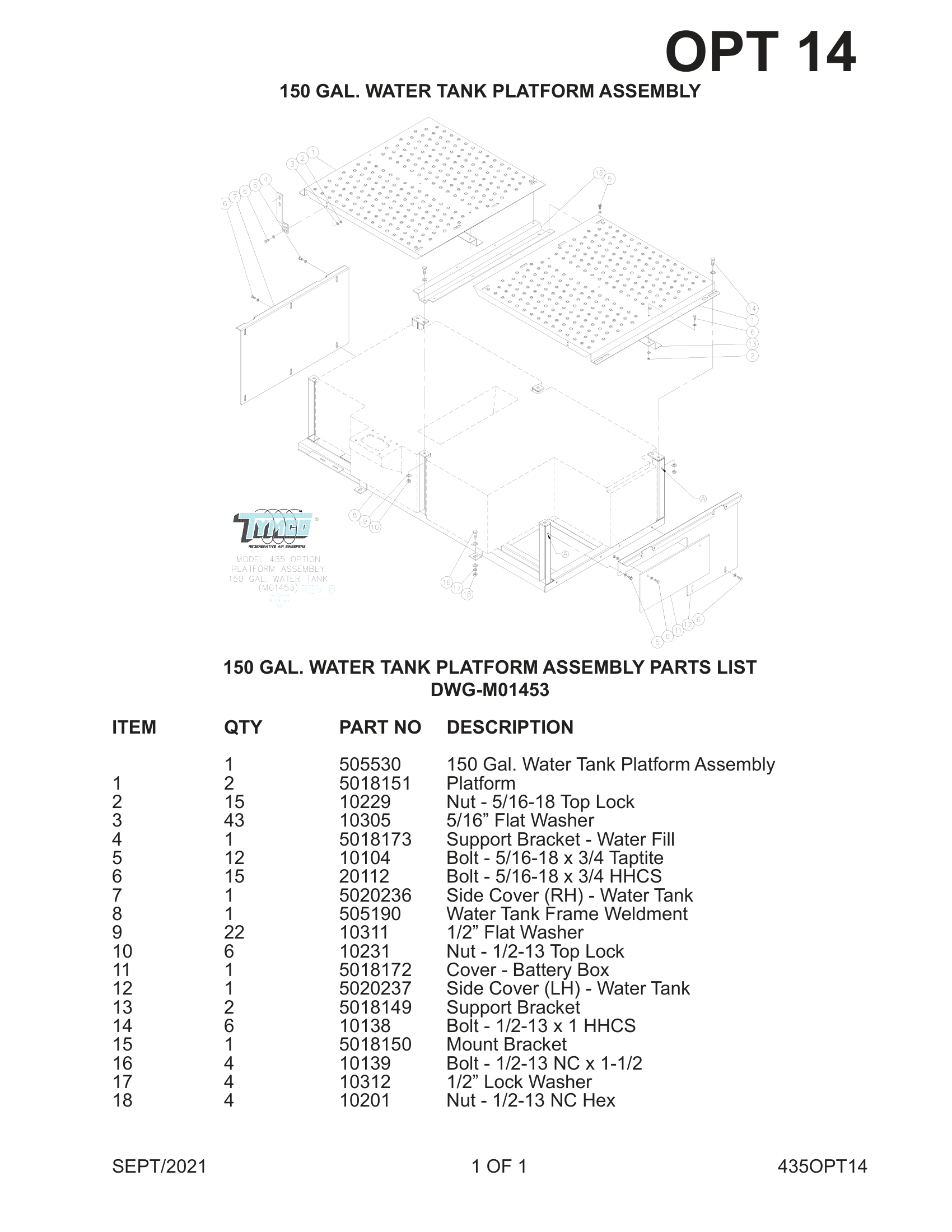 150 GAL. WATER TANK PLATFORM ASSEMBLY