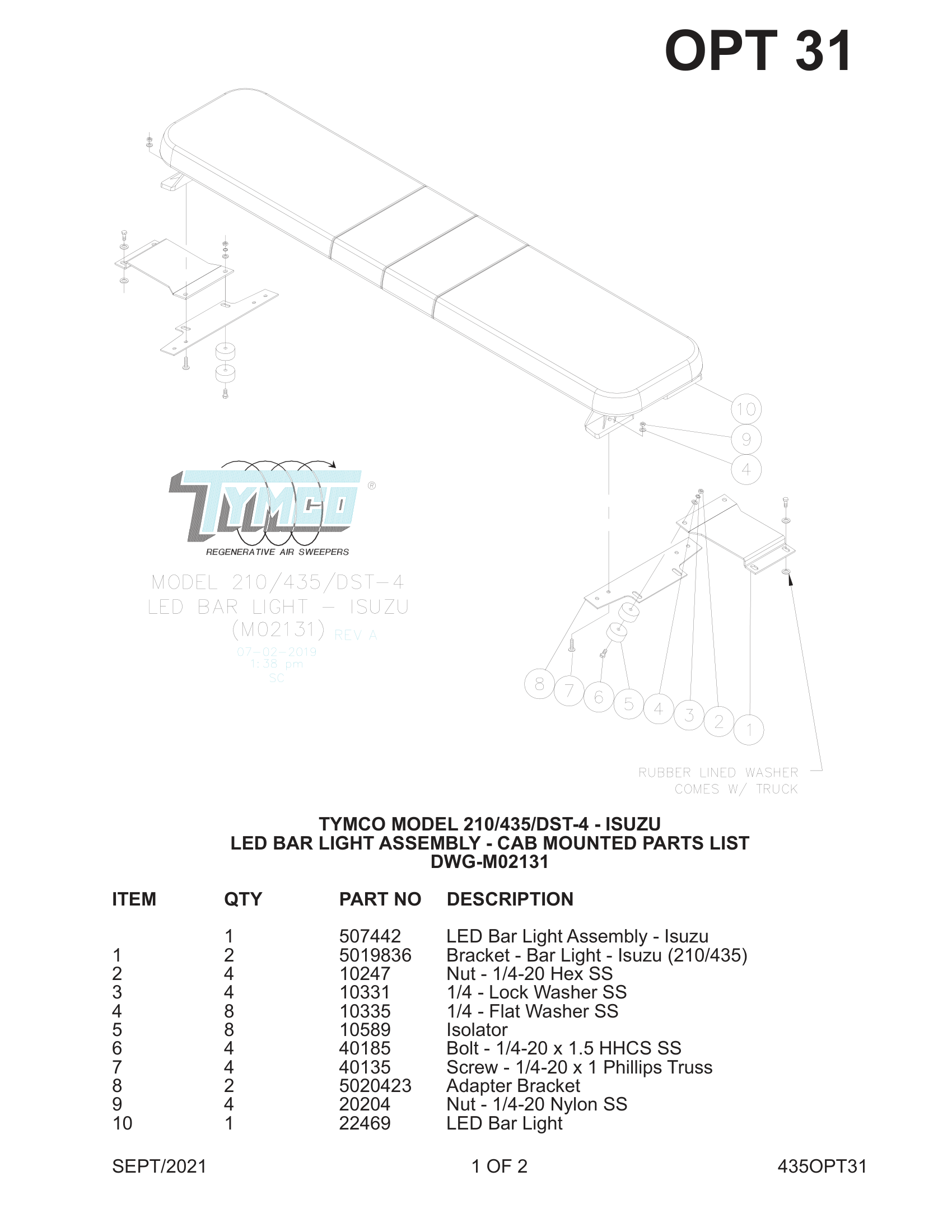LED BAR LIGHT ASSEMBLY - CAB MOUNTED