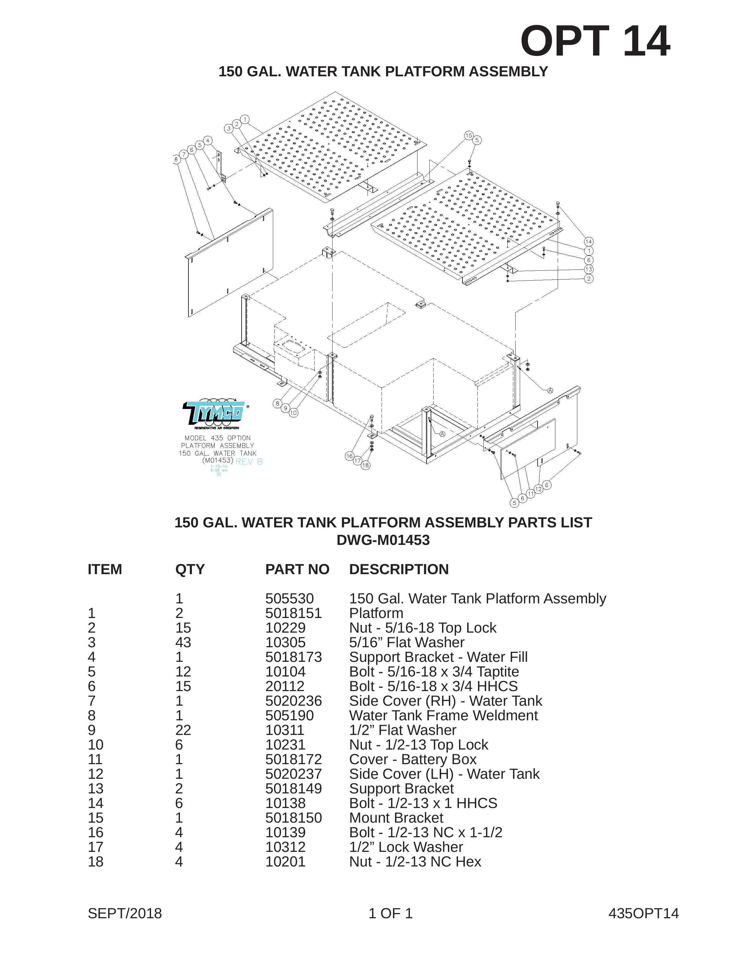 150 GAL. WATER TANK PLATFORM ASSEMBLY
