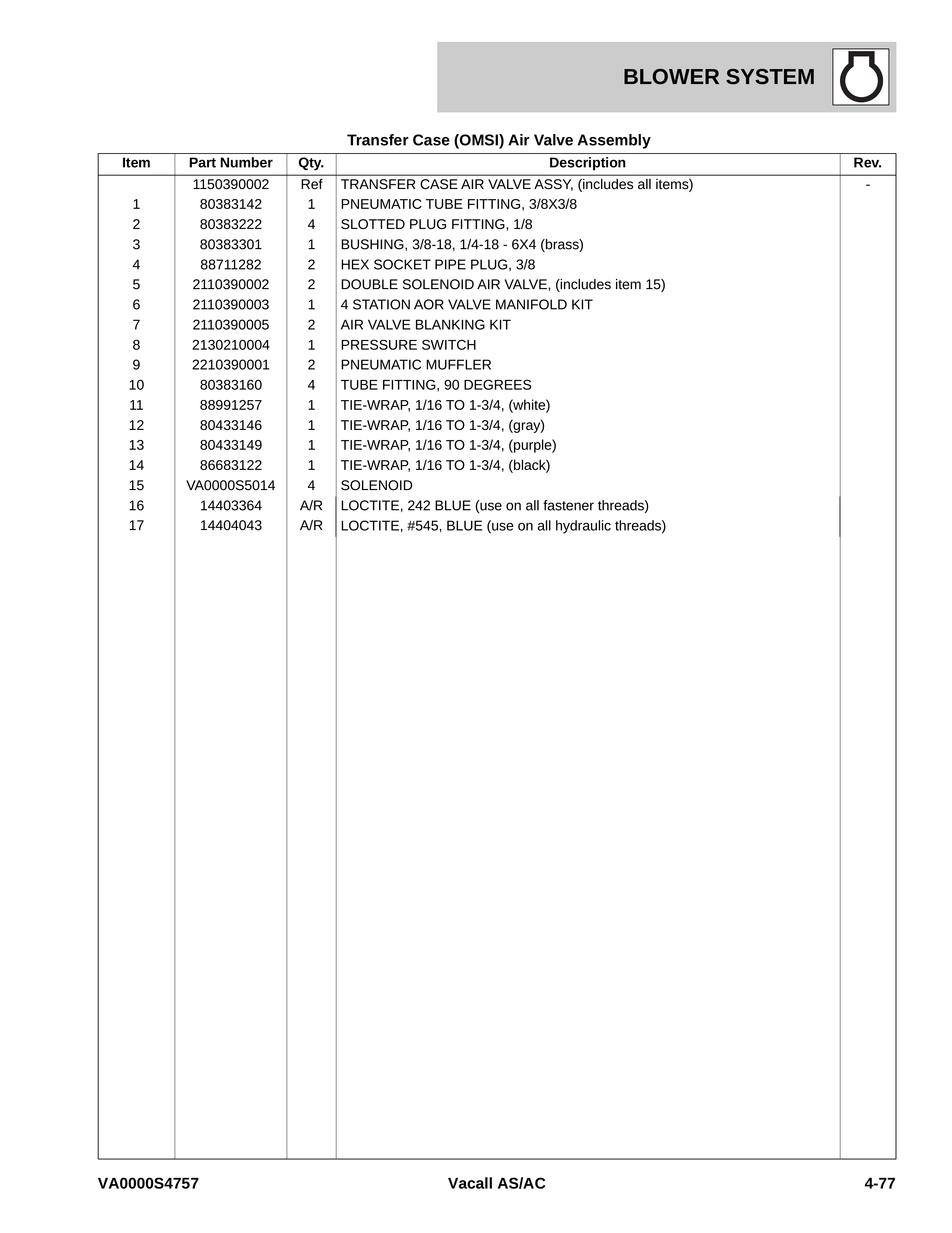 Transfer Case (OMSI) Air Valve Assembly