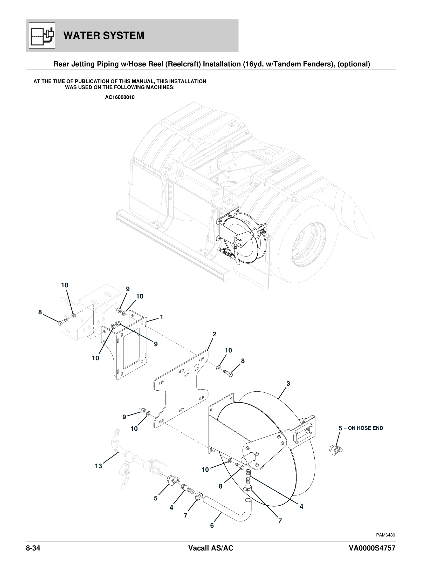 Rear Jetting Piping w/Hose Reel (Reelcraft) Installation (16yd. w/Tandem Fenders), (optional)