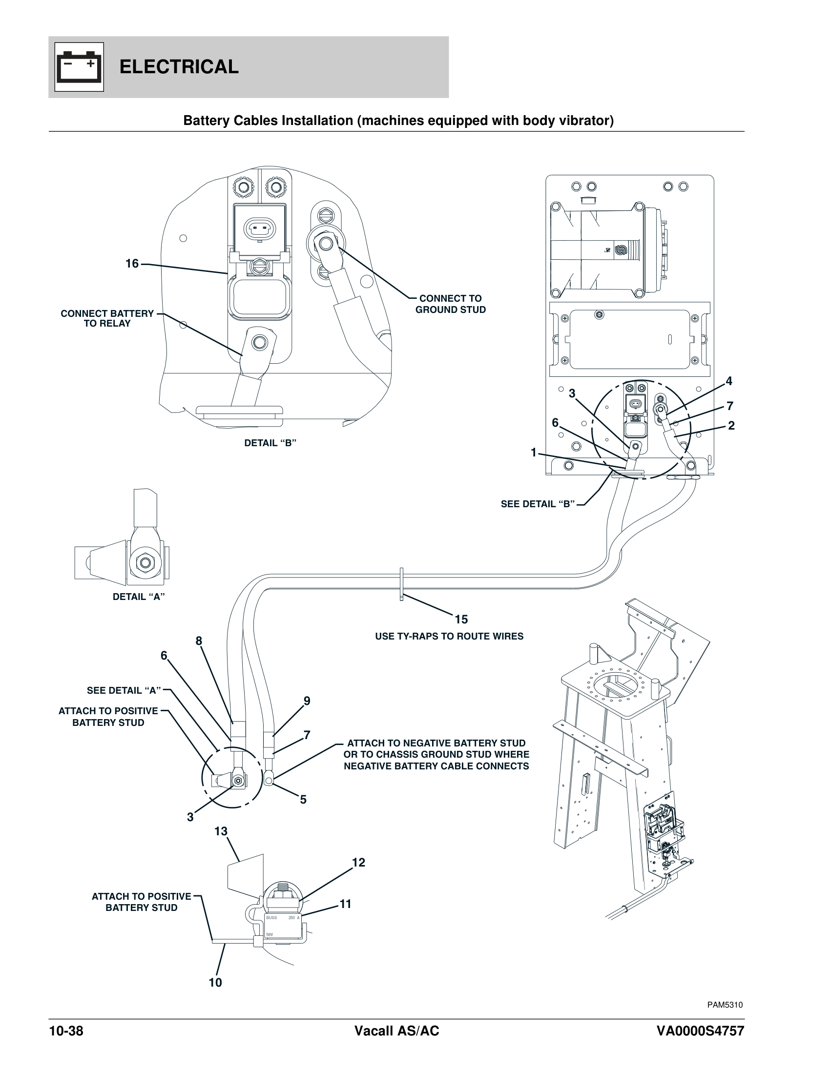 Battery Cables Installation (machines equipped with body vibrator)