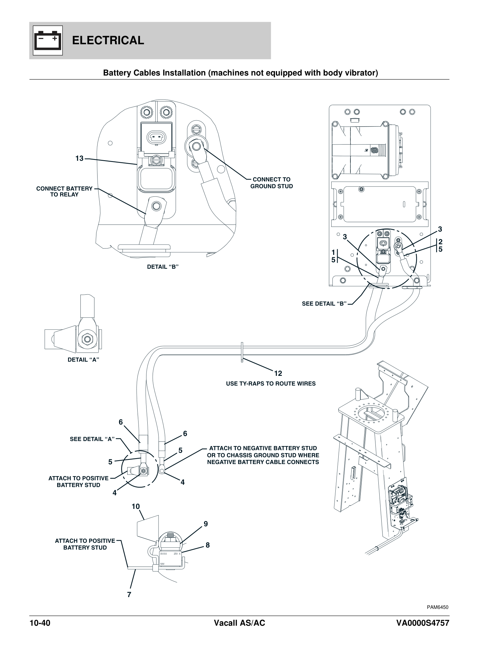Battery Cables Installation (machines not equipped with body vibrator)