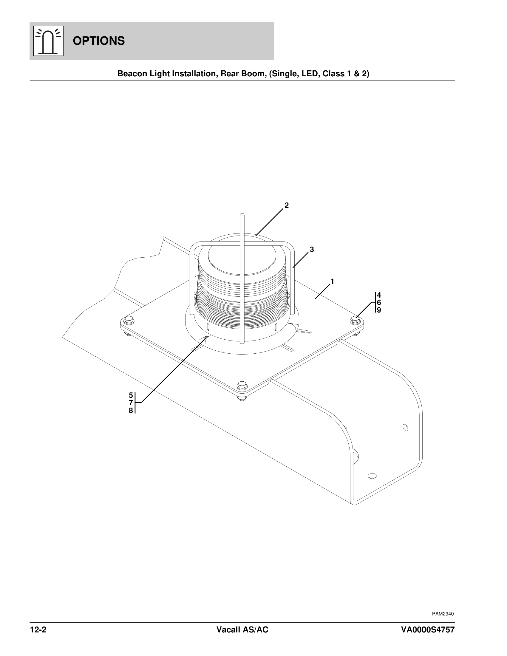 Beacon Light Installation, Rear Boom, (Single, LED, Class 1 & 2)