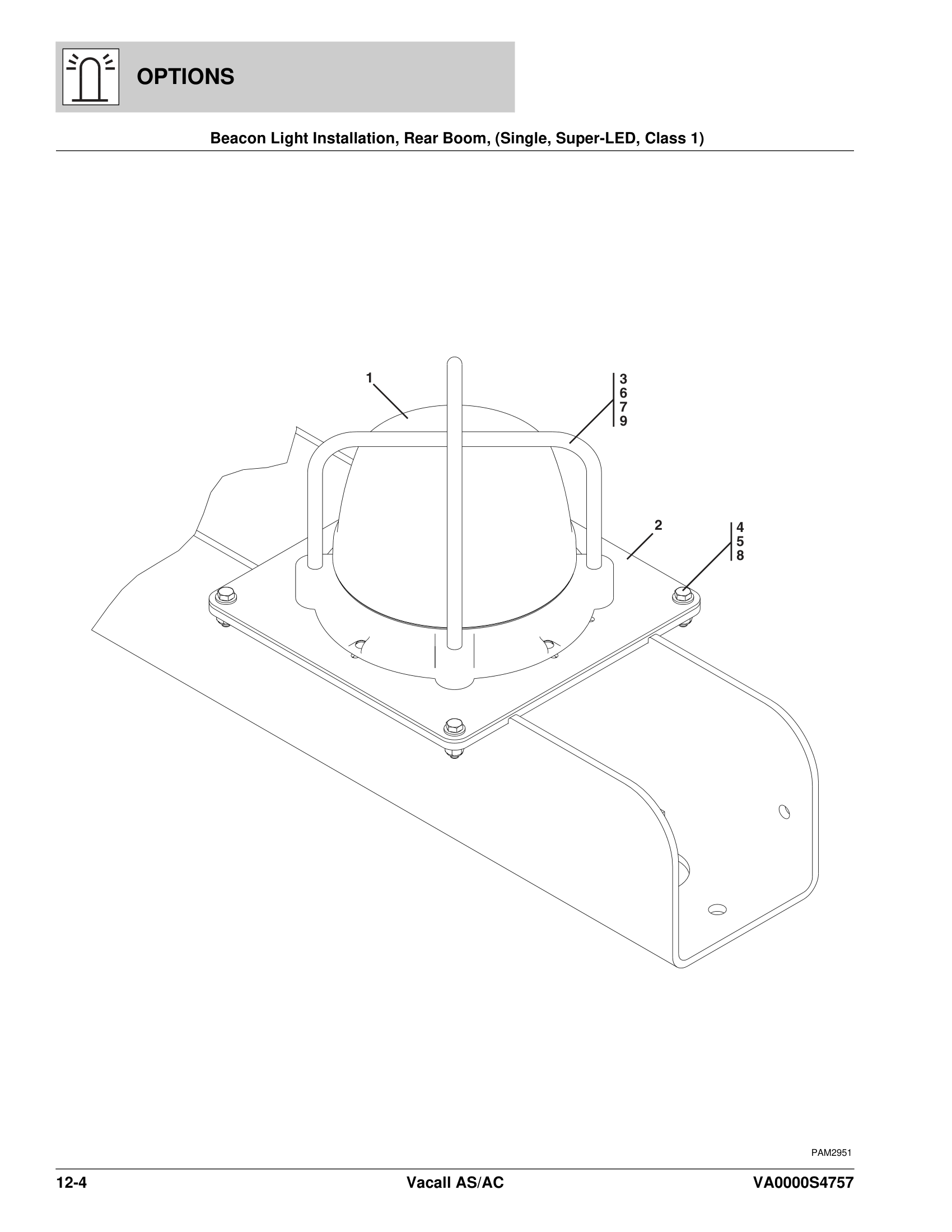 Beacon Light Installation, Rear Boom, (Single, Super-LED, Class 1)