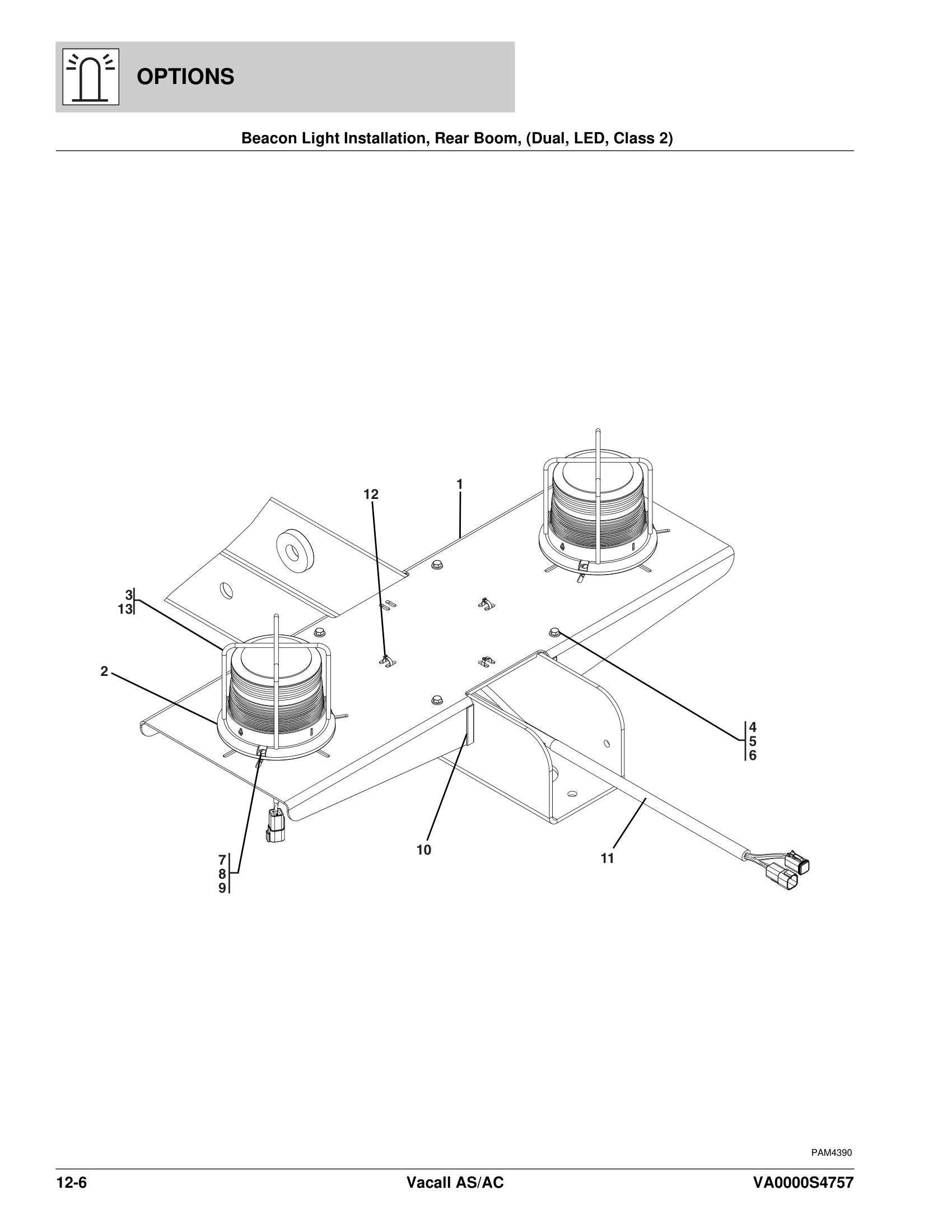 Beacon Light Installation, Rear Boom, (Dual, LED, Class 2)