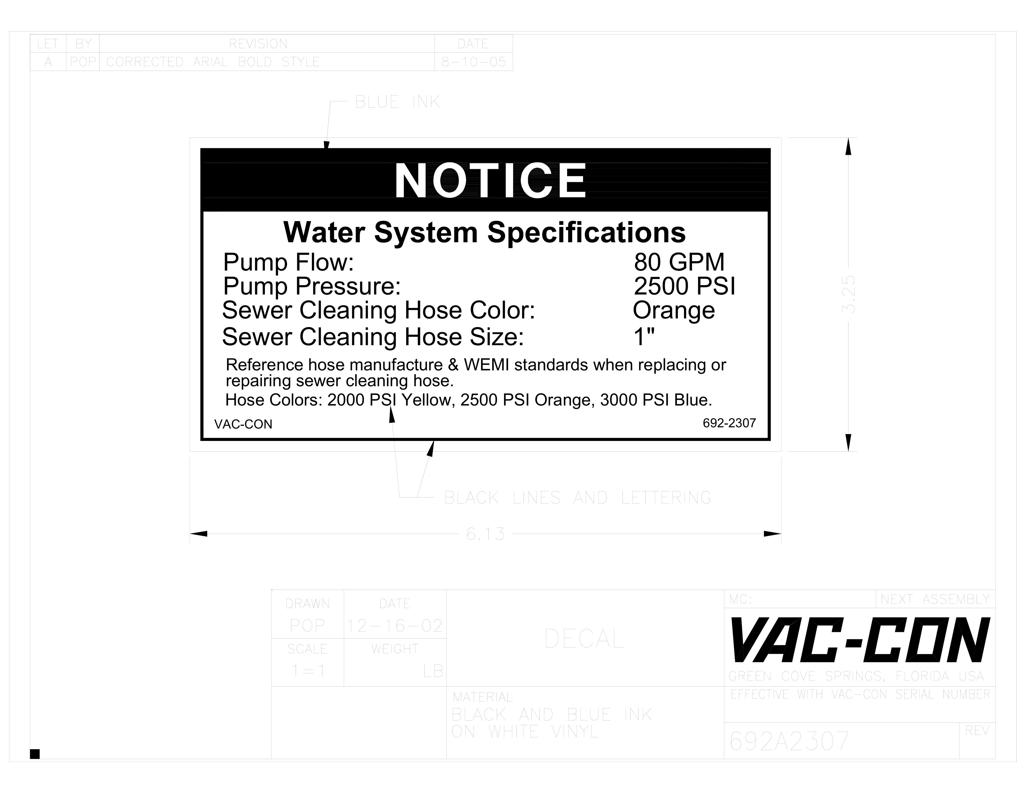Assembly - Hose Colors: 2000 PSI Yellow, 2500 PSI Orange, 3000 PSI Blue