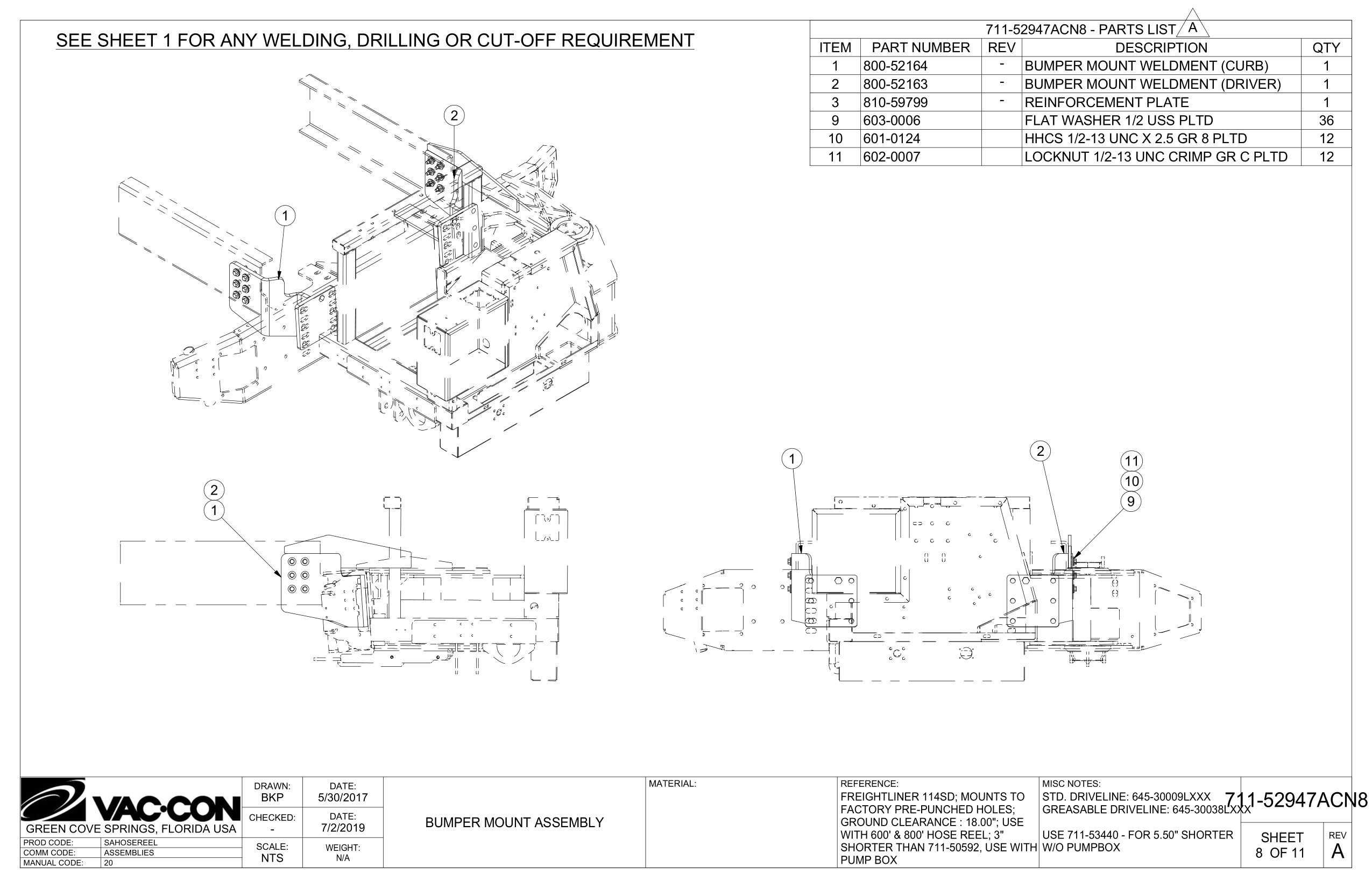See Sheet 1 For Any Welding, Drilling Or Cut-Off Requirement