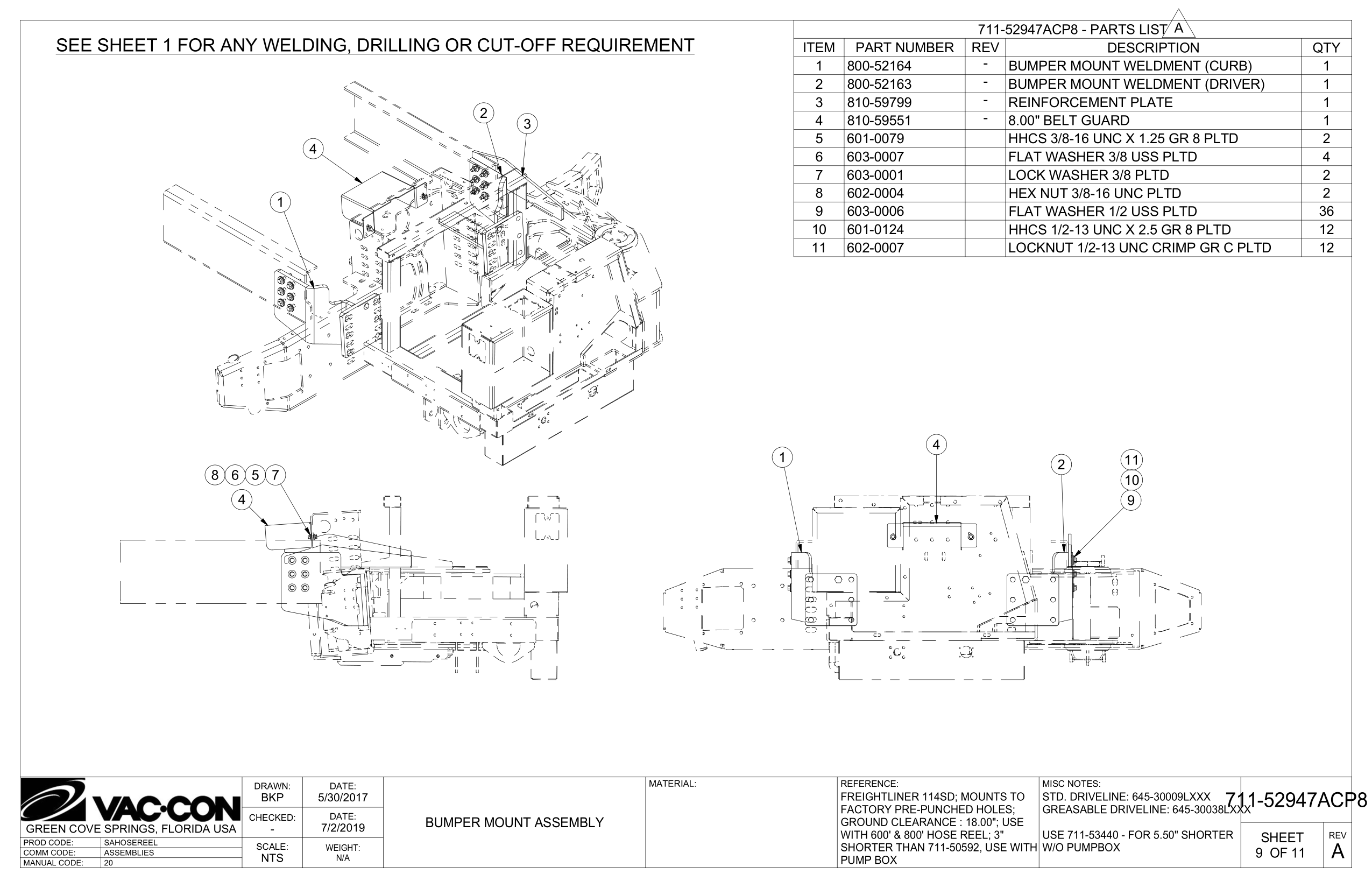 See Sheet 1 For Any Welding, Drilling Or Cut-Off Requirement