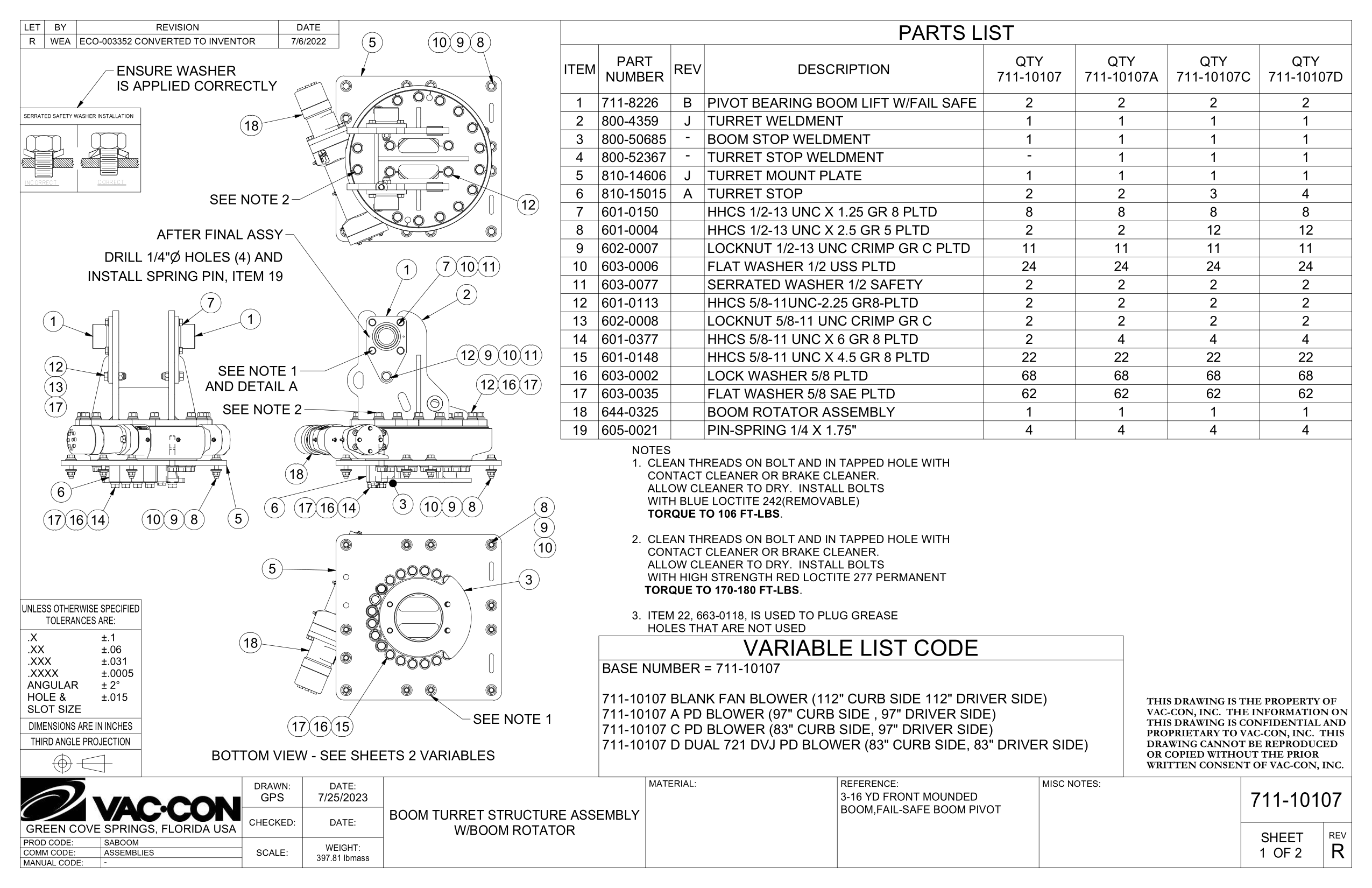 D DUAL 721 DVJ PD BLOWER (83" CURB SIDE, 83" DRIVER SIDE) (711-10107)