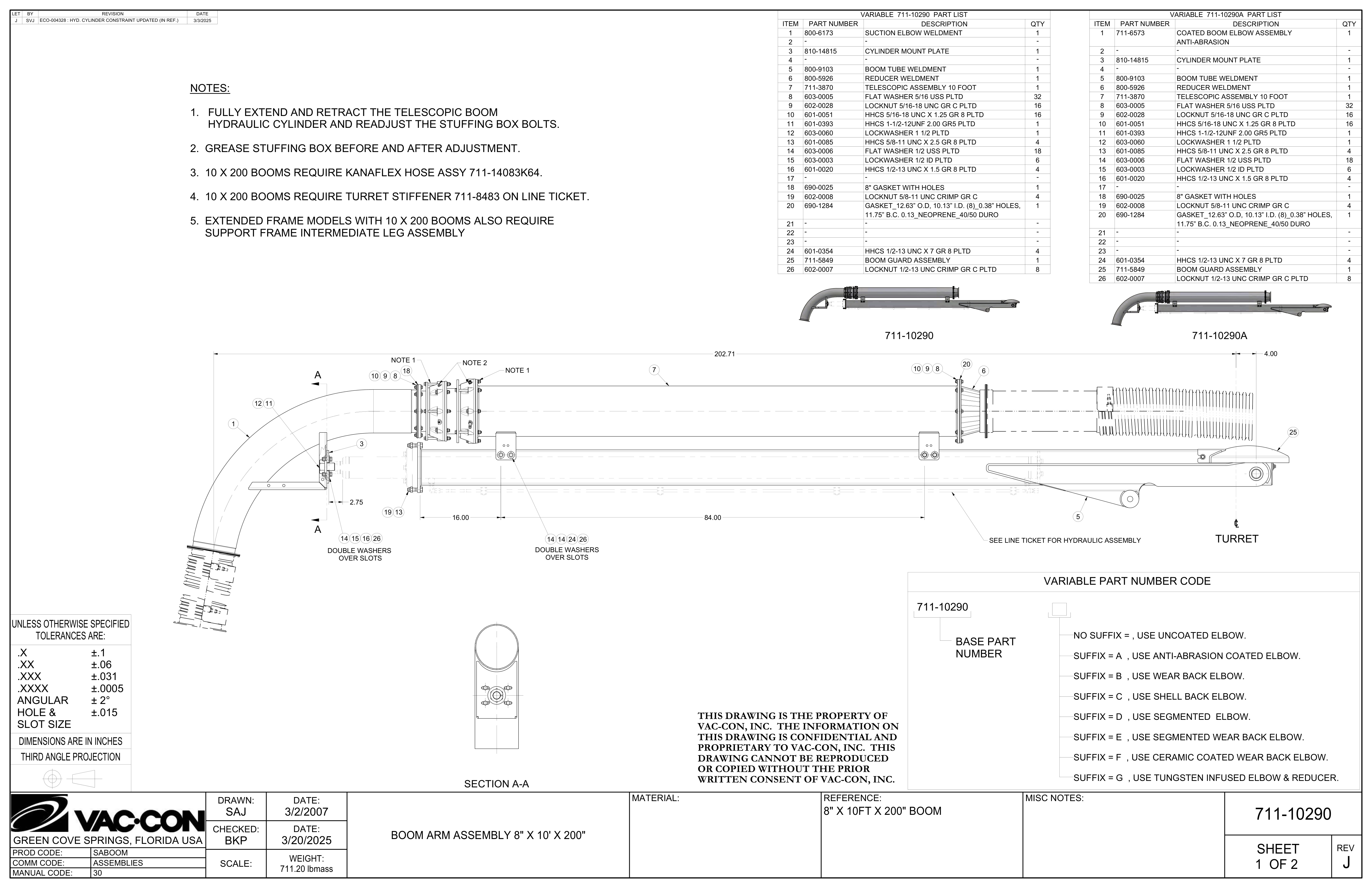 4.  10 X 200 Booms Require Turret Stiffener 711-8483 On Line Ticket.