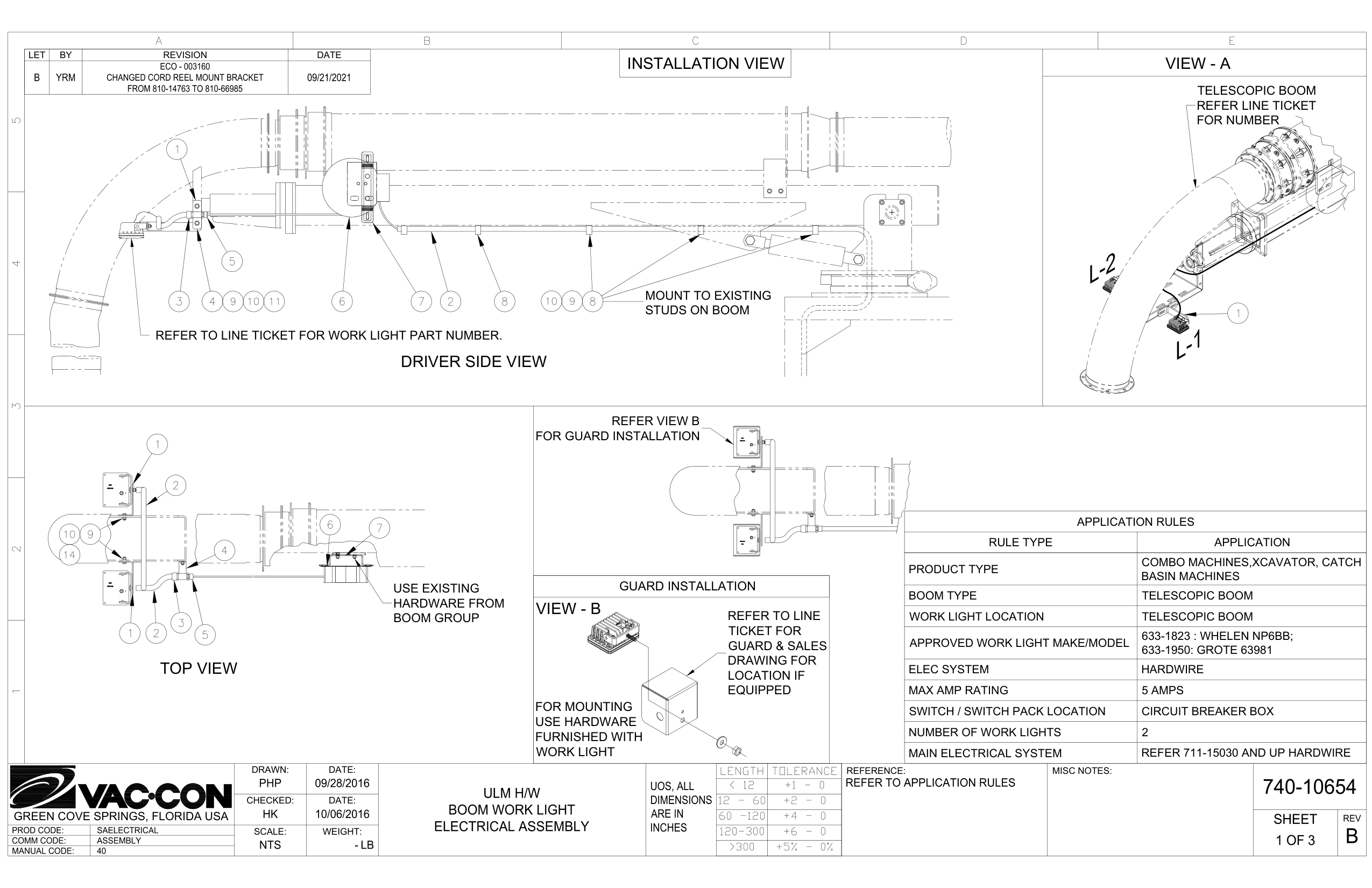 Refer To Line Ticket For Work Light Part Number.