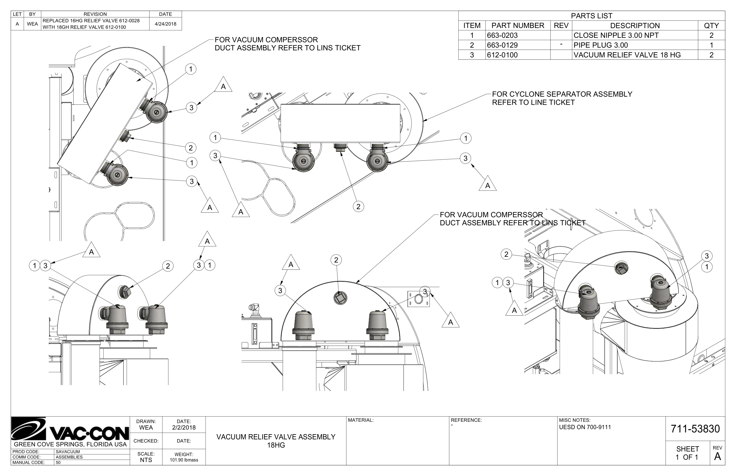 Replaced 16Hg Relief Valve 612-0028
