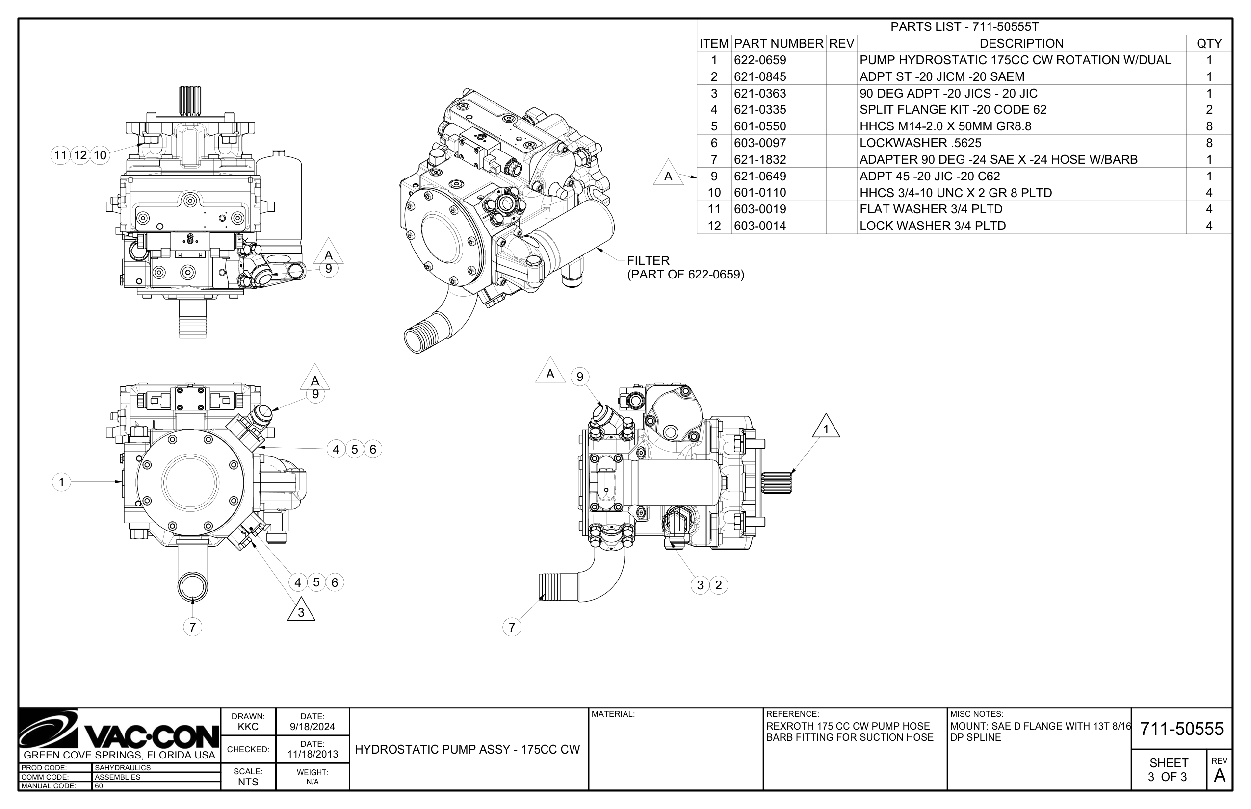 Pump Hydrostatic 175Cc Cw Rotation W/Dual