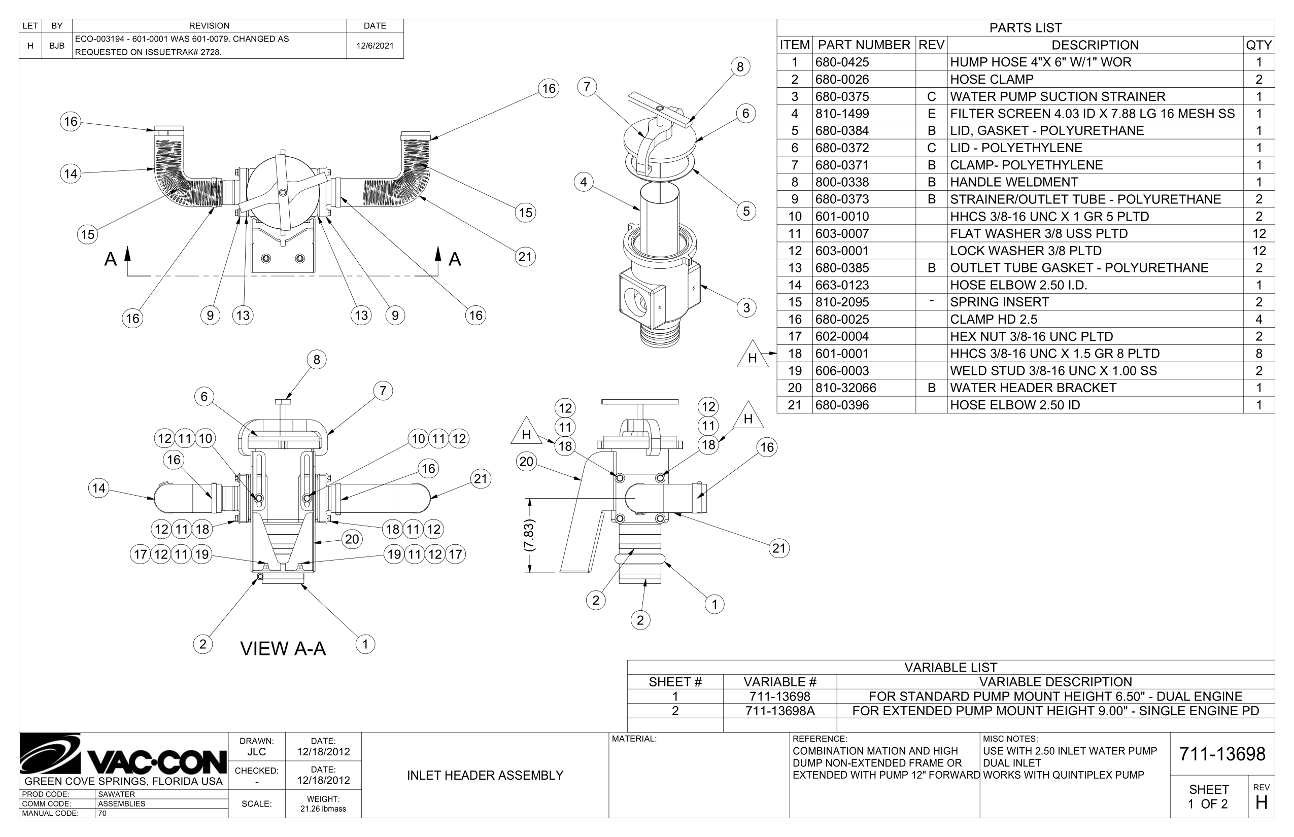 For Extended Pump Mount Height 9.00" - Single Engine Pd