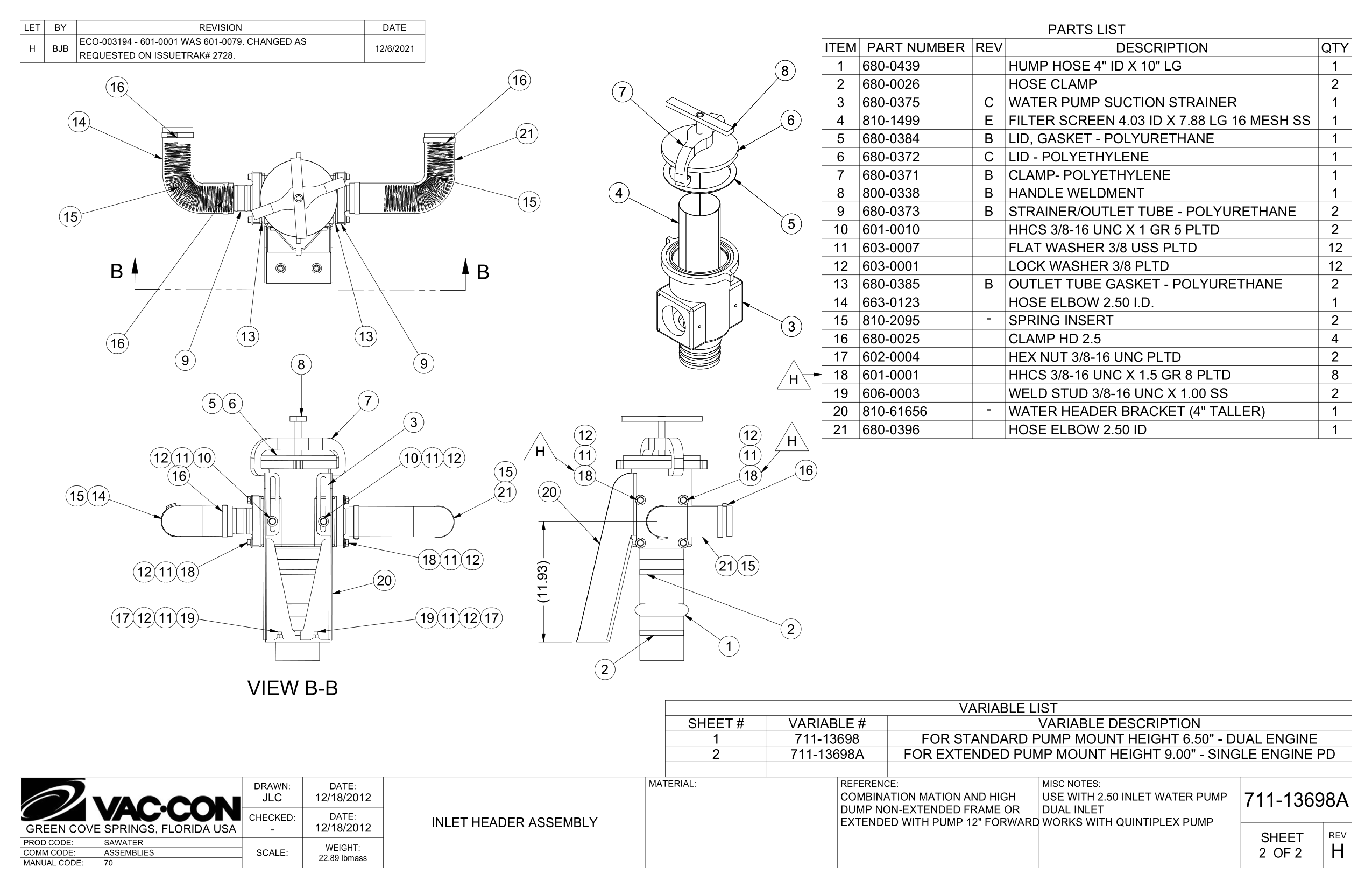 For Extended Pump Mount Height 9.00" - Single Engine Pd