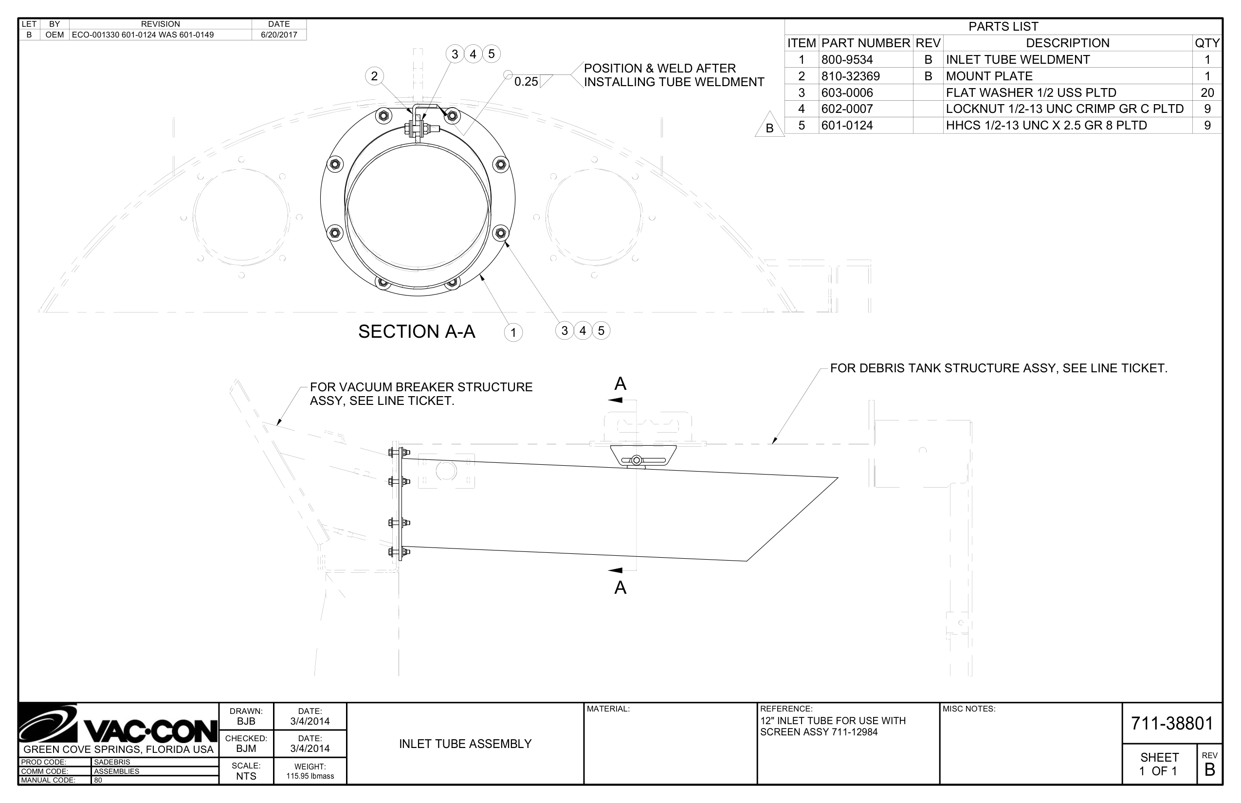 For Debris Tank Structure Assy, See Line Ticket.